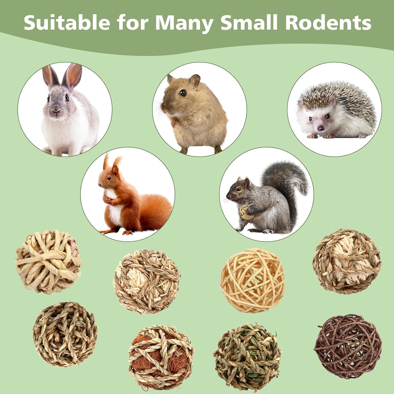 VESPRO Bunny Chew Grass Balls, (8 Pcs) Rolling Chew Toys for Small Animals, Natural Chew Grass Toys and Bunny Treats for Rabbits, Guinea Pigs, Chinchillas, Hamsters, Mice Teeth Grinding - Happypetzone.online - Image 6
