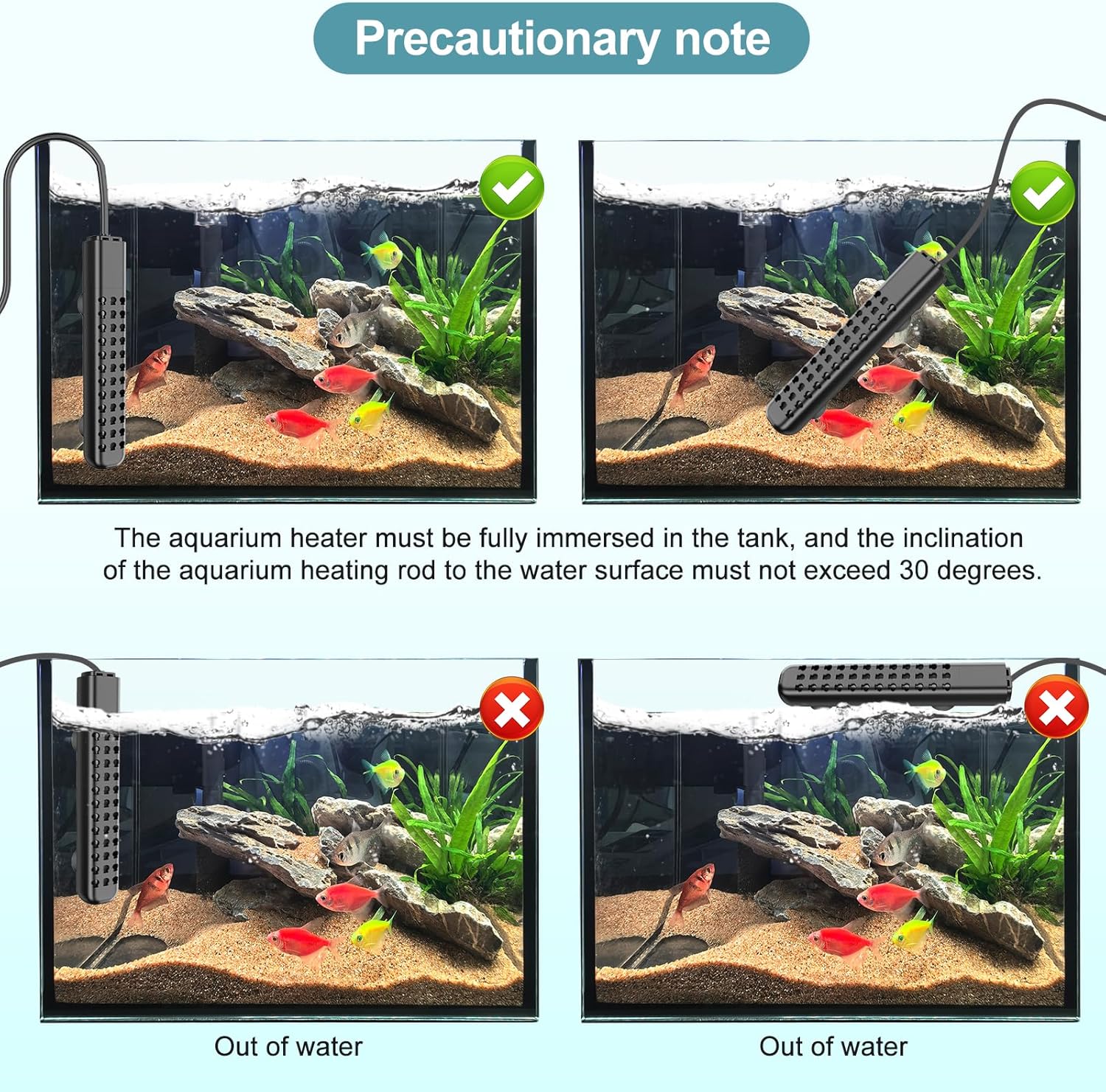 100W Aquarium Heater for 10-20 Gallon with Auto Shut-Off When Leaving Water—Submersible Fish Tank Heater, Dry-Burn & Overheat Protection, Explosion-Proof, Freshwater Saltwater Turtle Tank - Happypetzone.online - Image 6