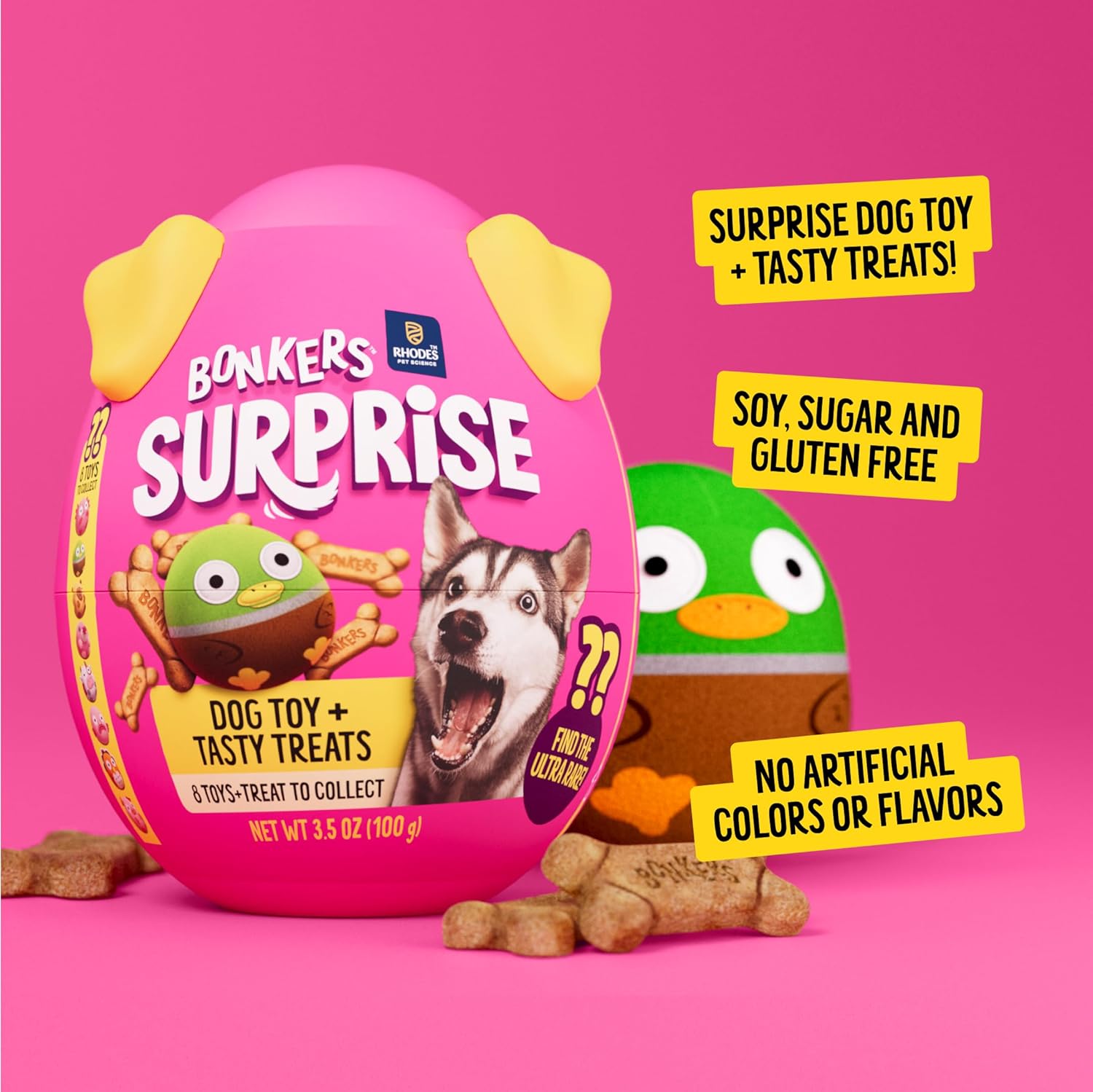 Bonkers Surprise Chicken Flavored Biscuit Crunchy Dog Treats with Toy Surprise, 100g Egg Case with Blind Box Dog Toy (1 of 8 Collectible Toys) - Happypetzone.online - Image 6