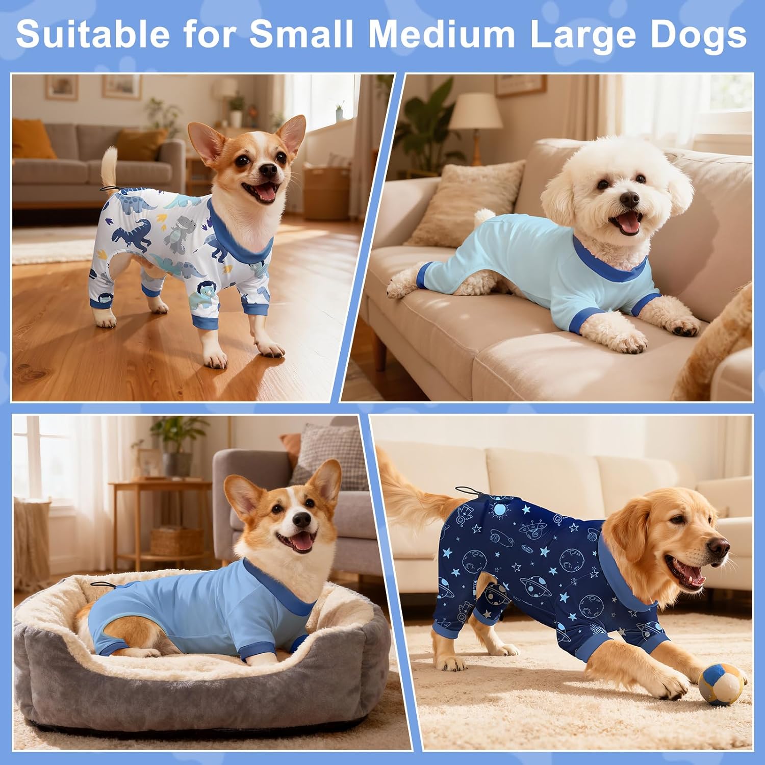 Bienbee Dog Pajamas, 4 Pack Dog Recovery Suit Shedding Suit Cute Soft Puppy Clothes Dogs Pjs Onesies Jammies Adjustable Breathable & Stretchy Clothes for Small Medium Large Dogs Girl Boy Puppy-M - Happypetzone.online - Image 3