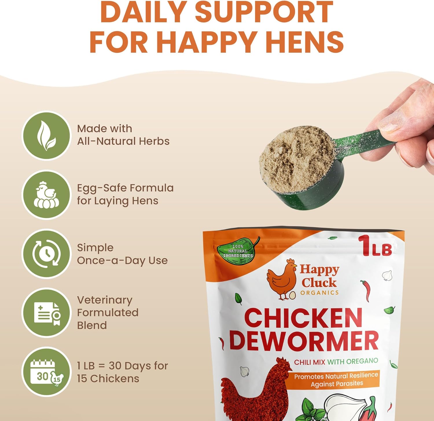 Natural Chicken Dewormer Chili Mix Powder (1 lb) | Herbal Poultry Wormer & Parasite Support for Laying Hens | Egg-Safe Chicken Dewormer for Backyard Flocks | 1 lb Bag - Happypetzone.online - Image 2