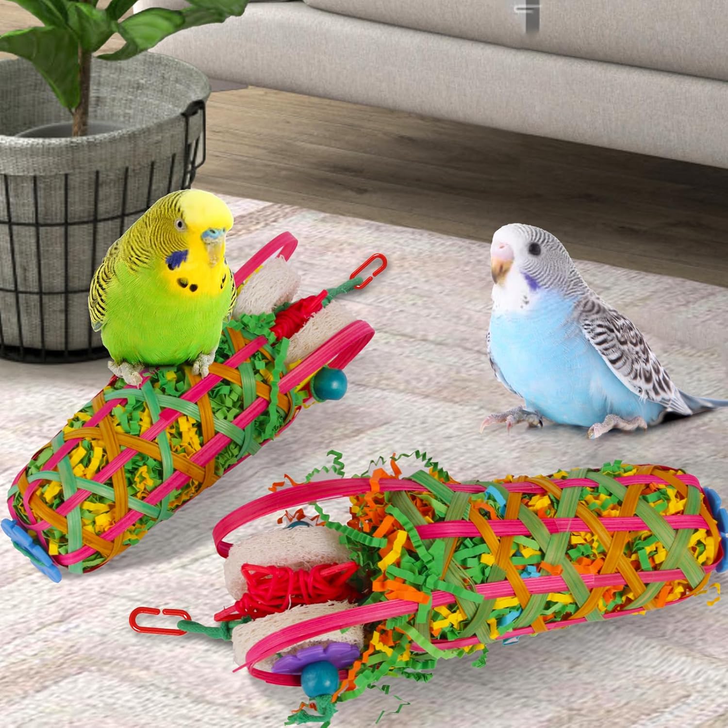 Kyouki Parakeets Toys, 2 PCS Bird Chewing Toys – Perfect for Cockatoos, Conures, Love Birds, Small & Medium Parrots, Fun Foraging & Tearing Bird Cage Accessories (Seeking Food Basket) - Happypetzone.online - Image 4