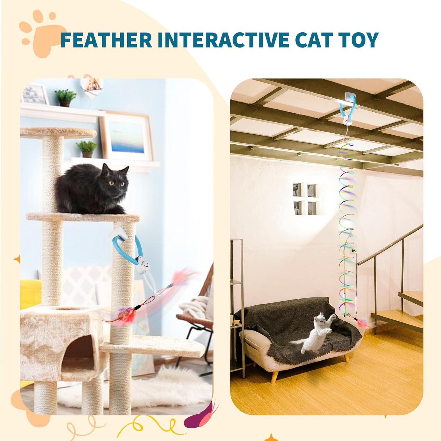Interactive Cat Toys for Indoor Cats, Automatic Electric Door Hanging Toy with 3 Interchangeable Accessories (Feather, Mouse, Womm toy), Motion Activated USB Rechargeable Enrichment for Bored Cats - Happypetzone.online - Image 9