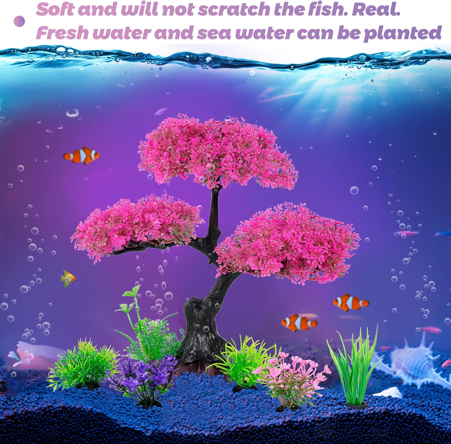 Ameliade Aquarium Artificial Plastic Plants Decoration, Pink Cherry Blossom Tree Aquarium Decor Set, Goldfish Betta Fish Tank Decorations Hides Accessories(Pink - Happypetzone.online - Image 7