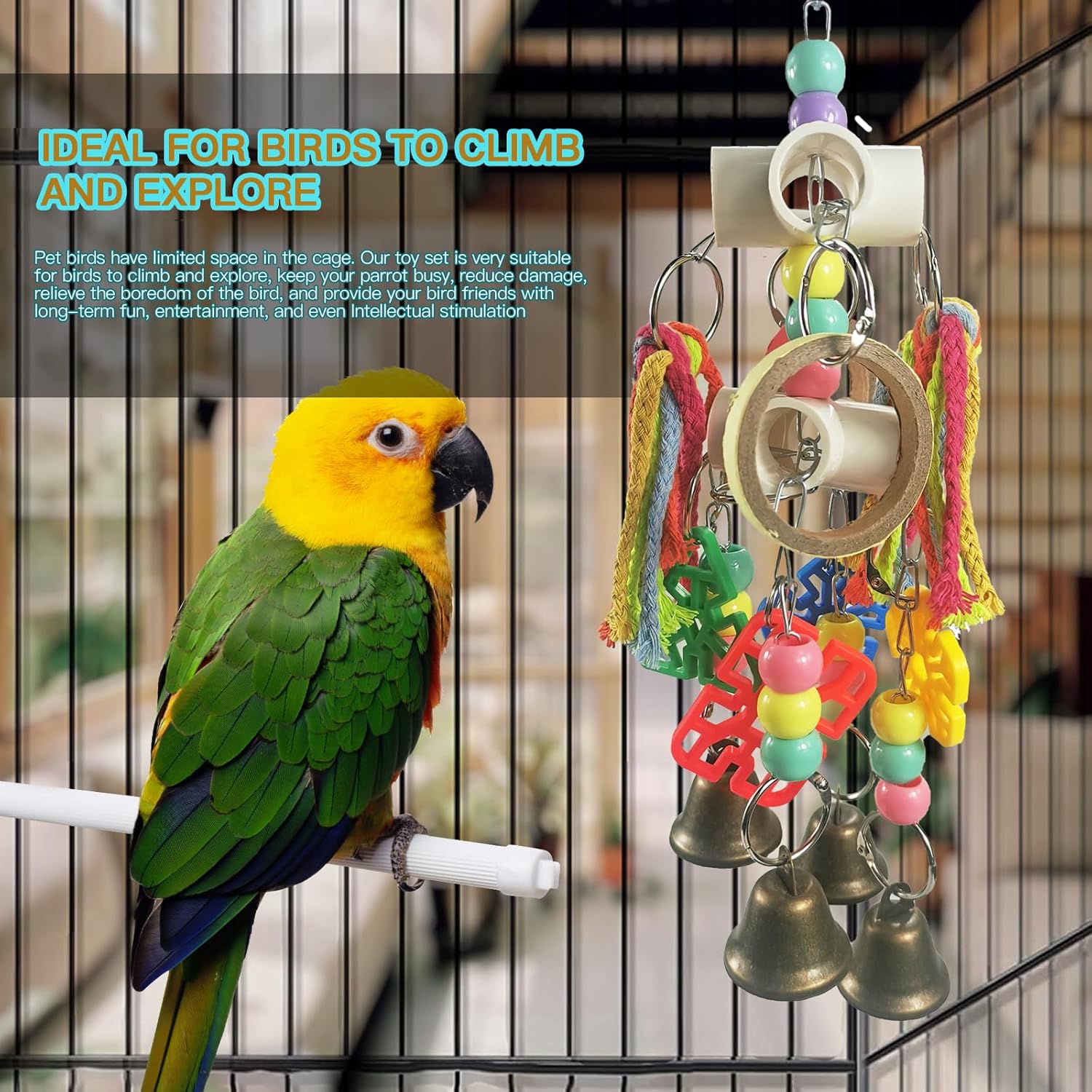 Parrot Toys, Bird Toys, Hanging Interactive chew Toys, Suitable for Small and Medium-Sized Parrots Such as African Grays, Cockatoos, Cokatoos, Amazon Parrots - Happypetzone.online - Image 2
