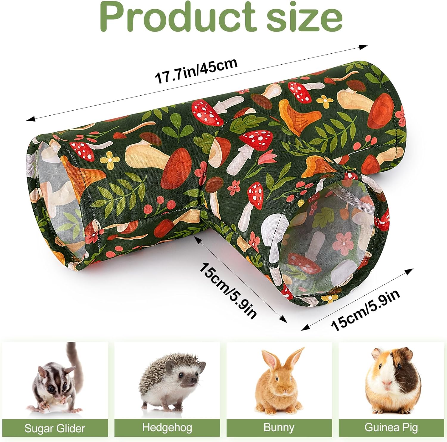 Bienbee Guinea Pig Tunnel, 3 Way Washable Guinea Pig Hideout,Foldable Rabbit Tunnel Guinea Pigs Toys for Bunny Hamster Chinchilla Ferret Rabbit Guinea Pigs Accessories Mushroom - Happypetzone.online - Image 6