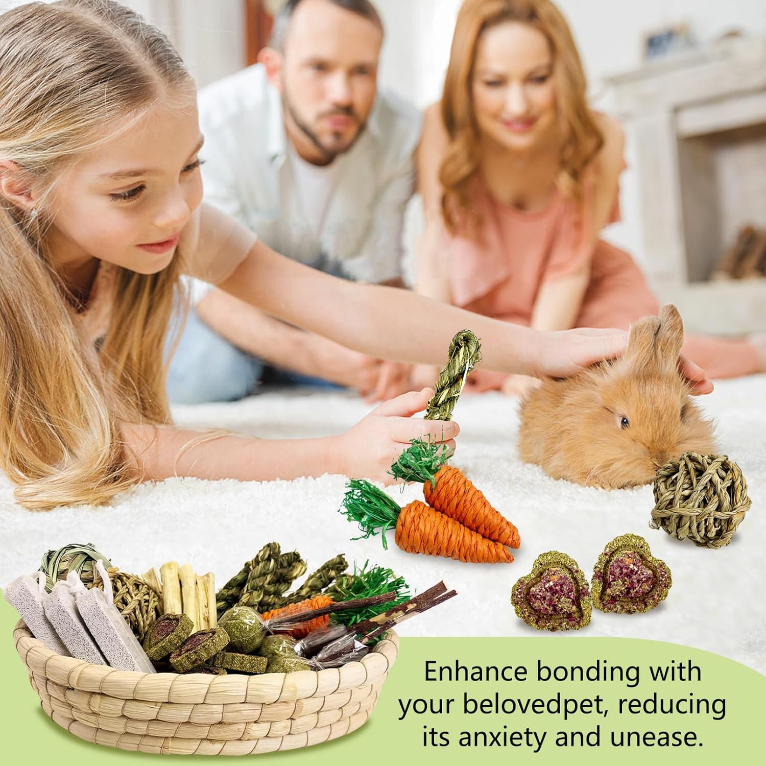 PINVNBY 30PCS Rabbit Chew Toys Set for Teeth Health Natural Bunny Enrichment for Bunnies Boredom Guinea Pig Treats Straw Basket Bunny Bed for Chinchilla Hamster Rat Gerbil - Happypetzone.online - Image 4