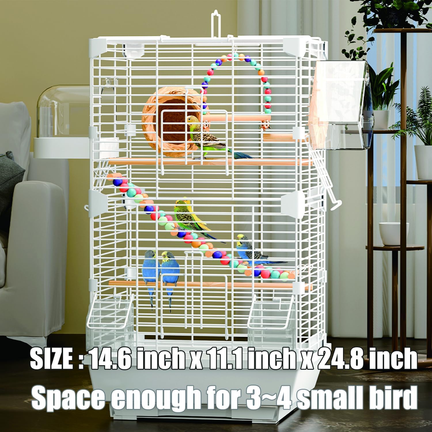 Basic Bird Cage, 24.8inch Parrot Cage (24.8" x 14.6" x 11"),Bird Cage with Ladder, Horizontal Bar, 2 Feeders, and Swing - Happypetzone.online - Image 5