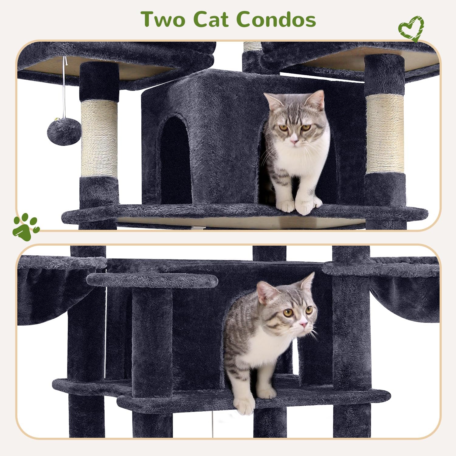 Globlazer Big Cat Tower for Indoor Cats, 80inch Cat Tower for Multiple Adult Cats XXL Cat Tree with Scratching Post, Hammock, 3 Perches, 2 Condos, 2 Hanging Basket, F80, Dark Grey - Happypetzone.online - Image 3