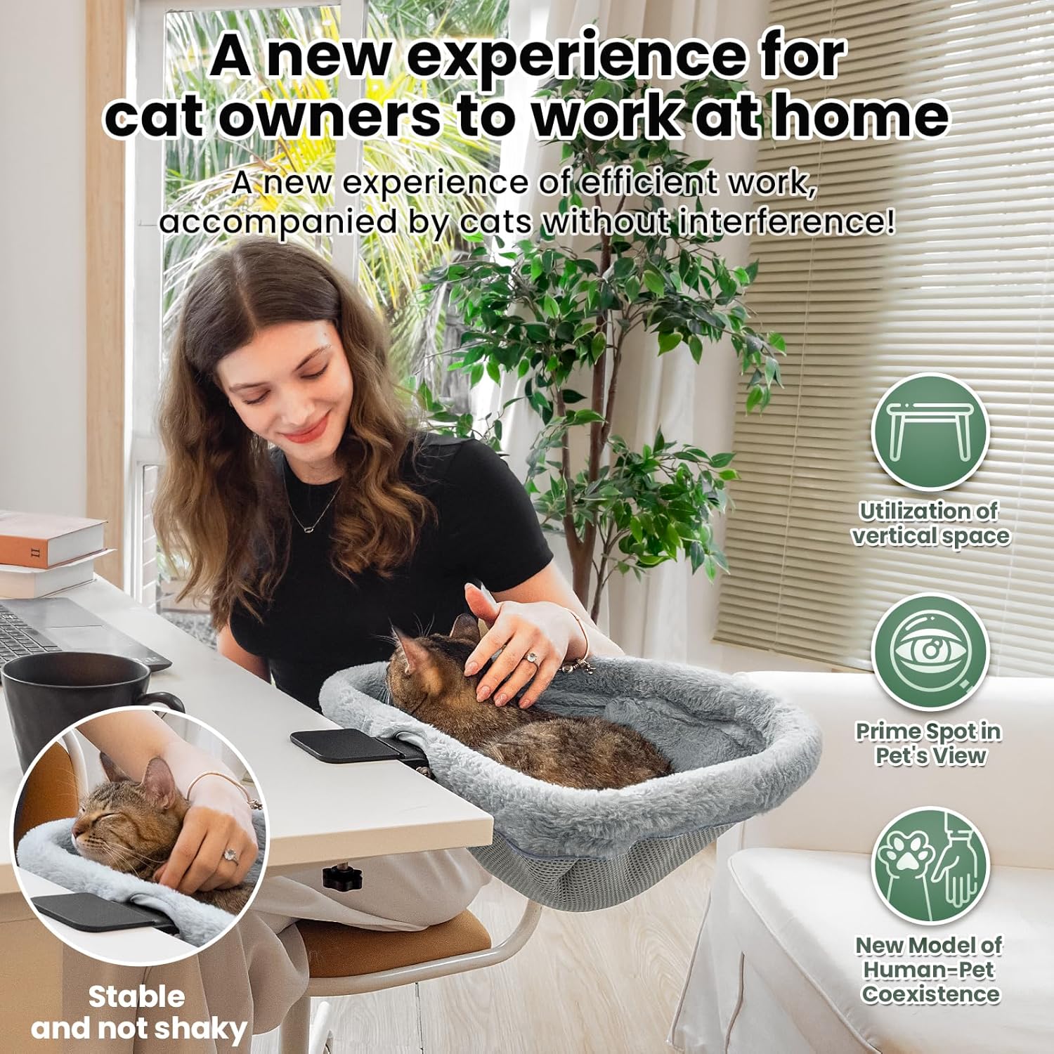 JUNSPOW Cat Desk Bed - One-Click Folding,Sunken Design & Space-Saving Semi-Circular Cat Bed, Soft Faux Rabbit Fur Material, Suitable for Various Desktops-Maximum Hold Up to 40lb - Happypetzone.online - Image 2