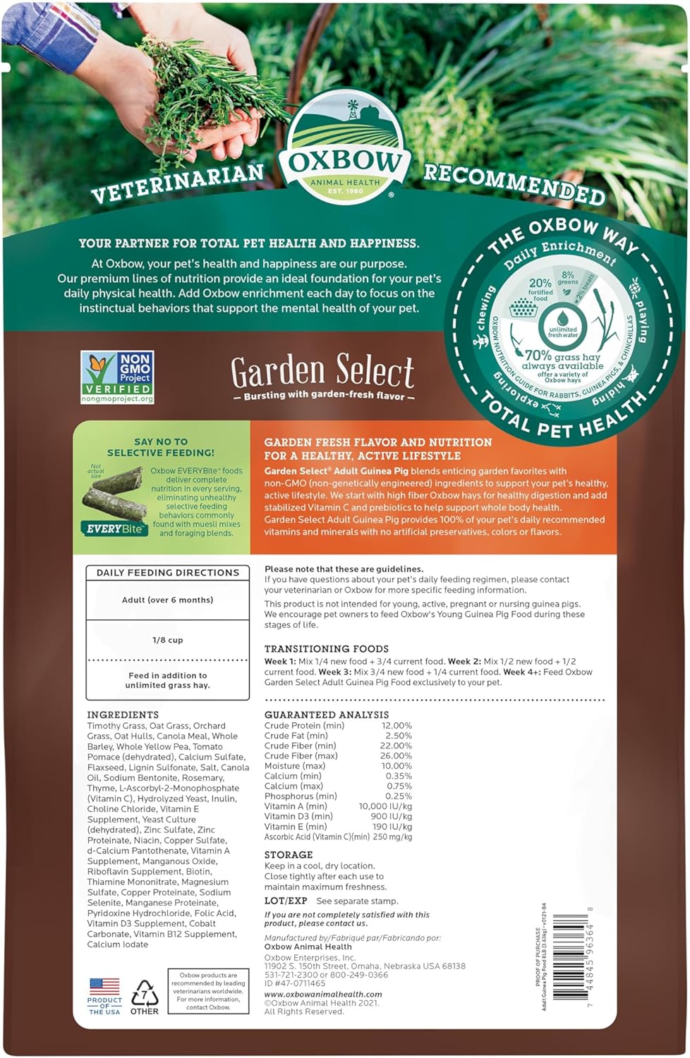 Oxbow Garden Select Guinea Pig Food, Adult, Made with Oxbow Timothy Hay for Guinea Pig, Pet Food Pellets with Vitamin C, Non-GMO, Small Animal Pet Products, Made in USA, High Fiber, 8 lb. Bag - Happypetzone.online - Image 3