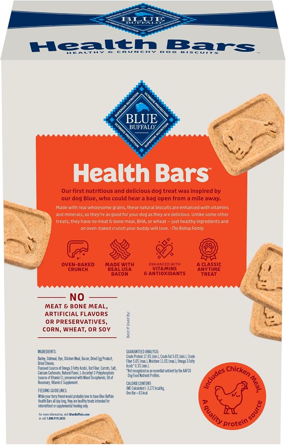 Blue Buffalo Health Bars Crunchy Dog Biscuits, Oven-Baked with Natural Ingredients, Bacon, Egg & Cheese, 3.5-lbs Box - Happypetzone.online - Image 2