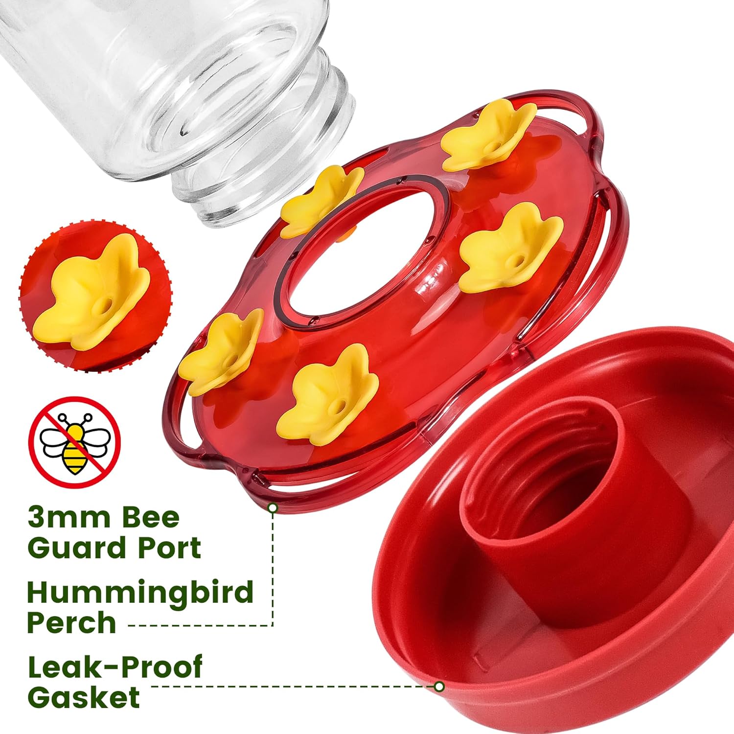 2 Pack Plastic Hummingbird Feeders for Outdoors Hanging Ant and Bee Proof,15 Ounces Red Hummingbird Feeder with 5 Feeding Ports and Perches, Built-in Ant Moat, Outside Garden Décor (Plastic, 2) - Happypetzone.online - Image 3