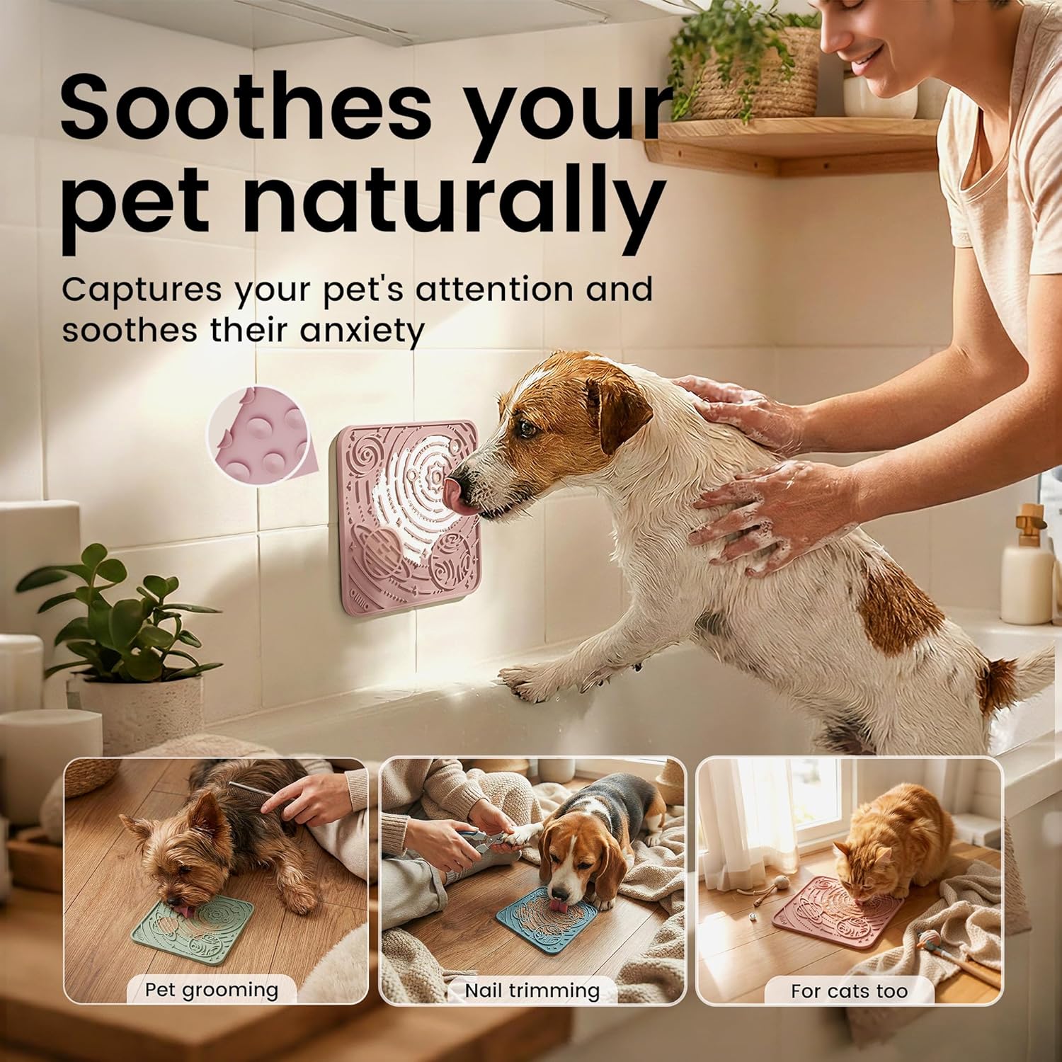 OHMO Lick Mat for Dogs and Cats(Small, Mars&Coral, 2pcs) Enrichment Accessories Toy Space Star Easy Clean Pet Slow Feeder/Suction Cups, Licking Pad for Anxiety Relief and Boredom Reduction - Happypetzone.online - Image 3