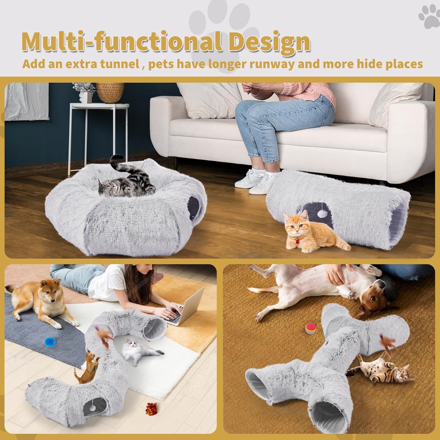Odoland Cat Tunnels Bed with 1 Straight Tunnel and 20 Pet Toys - 5 Shapes DIY Indoor Cats Cave - Detachable Soft Cat Donut Tunnelset for Kitten Puppy Rabbit Ferret - Happypetzone.online - Image 6