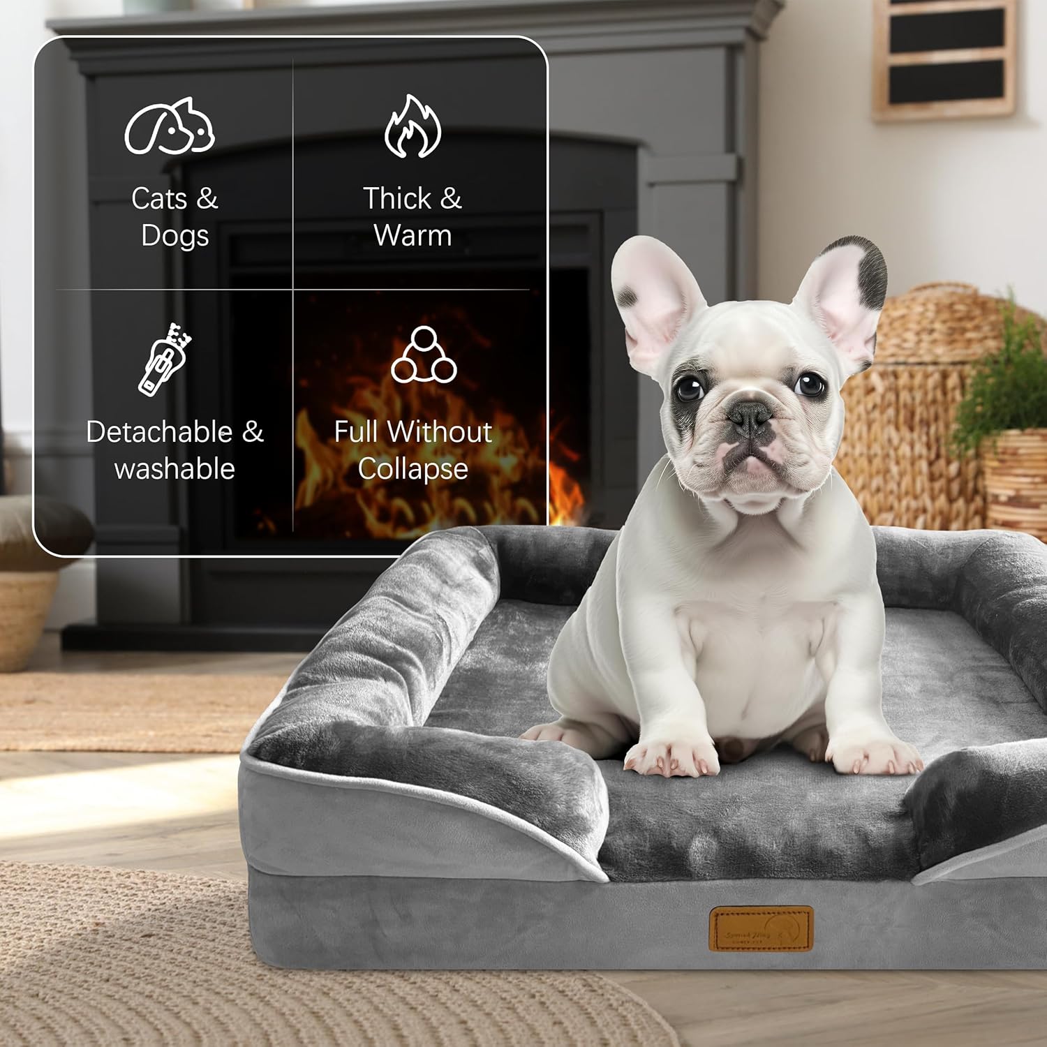 Spotted Play Orthopedic Dog Bed with Sides - Dog Sofa Beds for Medium Dogs, Supportive Foam Pet Couch Bed with Washable Removable Cover, Waterproof Lining and Non-Slip Bottom, Grey - M - Happypetzone.online - Image 2