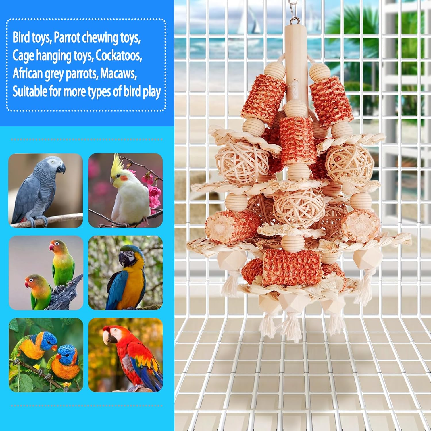 Bird Toys, Natural Corn Stick Parrot Toys Hanging in Bird Cages,for Small and Medium-Sized Macaws,African Grey,Cockatoos,Cockatiel,Sun Conure,Amazon Parrots - Happypetzone.online - Image 3