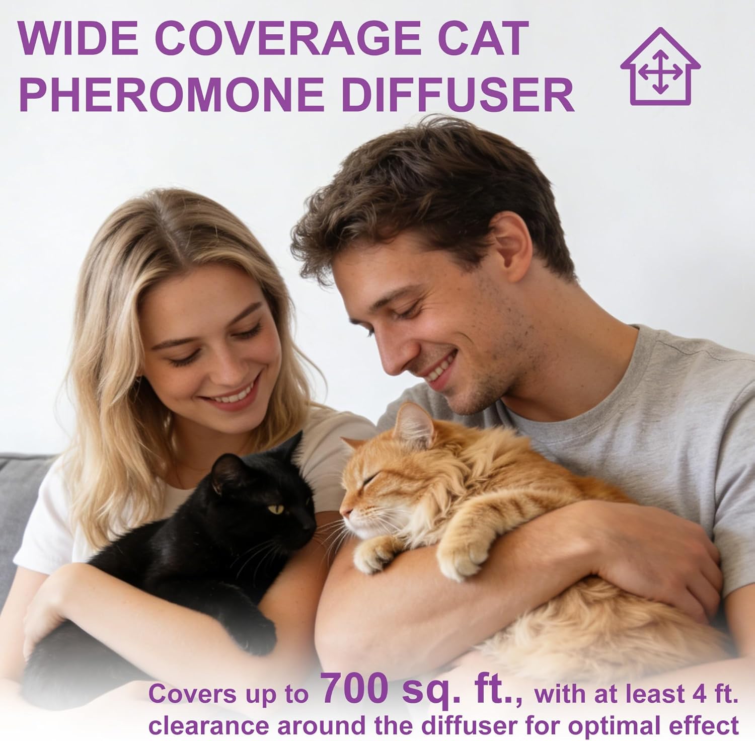 Cat Calming Pheromone Diffuser, Cat Anxiety Relief Diffuser Plug in Calmer with 2 Diffusers & 4 Refills, Reduce Cat Anxiety, Cat Fighting, Urine Marking, Scratching & Stress 48ml/Bottle for All Cats - Happypetzone.online - Image 5