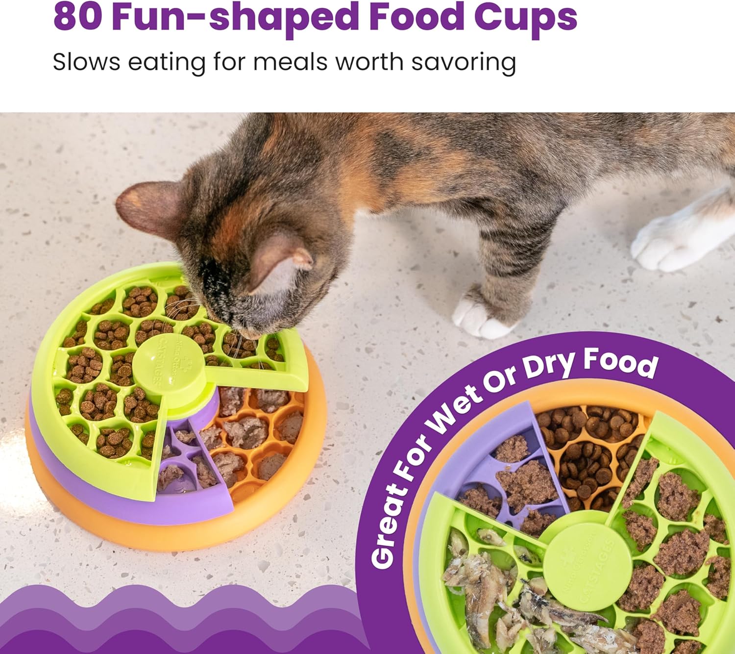 Catstages Kitty Lickin' Layers Interactive Cat Slow Feeder Treat Puzzle Toy, Dry or Wet Food, Mental Stimulation, Foraging Toy with 80+ Compartments - Happypetzone.online - Image 3