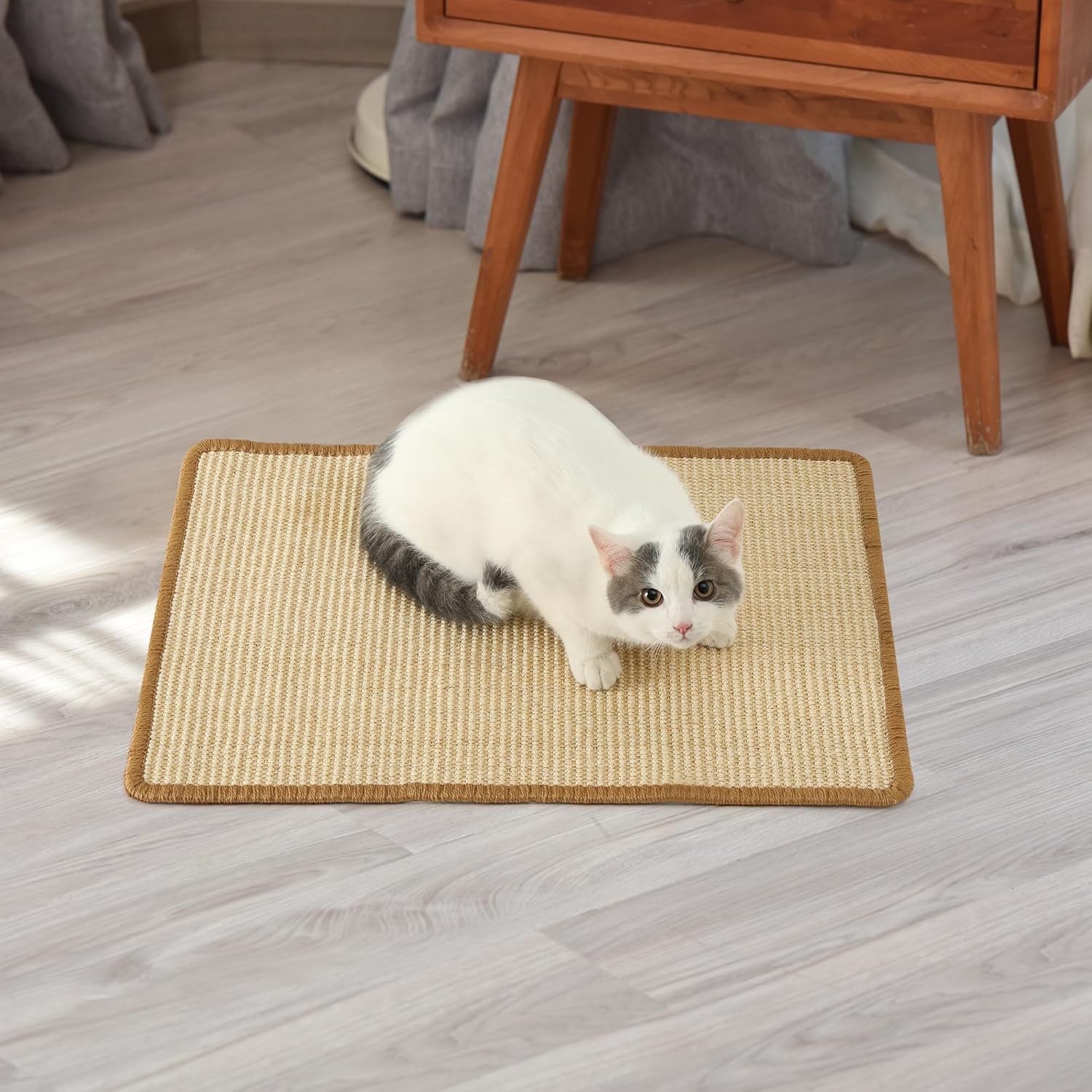FUKUMARU Cat Scratcher Mat, 23.6 X 15.7 Inch Natural Sisal Cat Scratch Mats, Horizontal Cat Floor Scratching Pad Rug with Sticky Tapes, Protect Sofa and Carpet - Happypetzone.online - Image 5