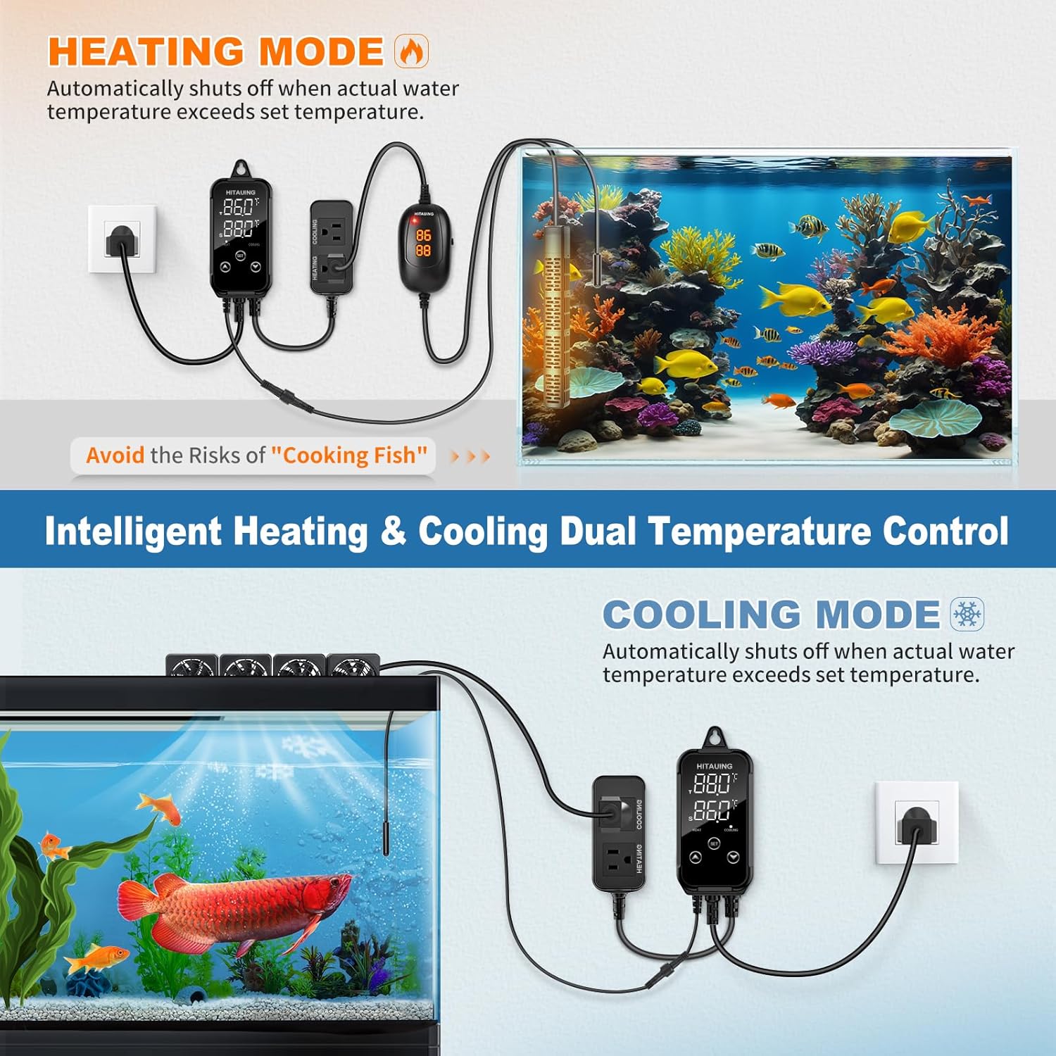 HiTauing Digital Temperature Controller, Aquarium Heater Reptile Thermostat Heating and Cooling Dual Outlet with Seawater-Resistant Probe for Fish Tanks, Reptile Tanks, Greenhouse & Seedling Mat - Happypetzone.online - Image 6