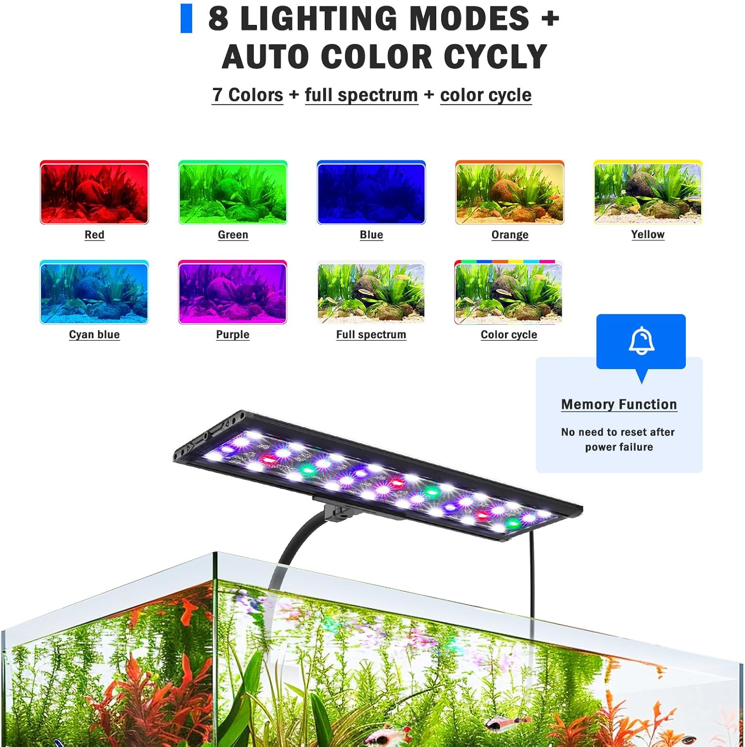 AQQA LED Aquarium Light, 24/7 Mode Clip on Fish Tank Light with Memory Function, DIY Mode Full Spectrum Aquarium Plant Light, Adjustable Timer/Brightness, IP68 Waterproof for 16-24 Inch Fish Tank 18W - Happypetzone.online - Image 5