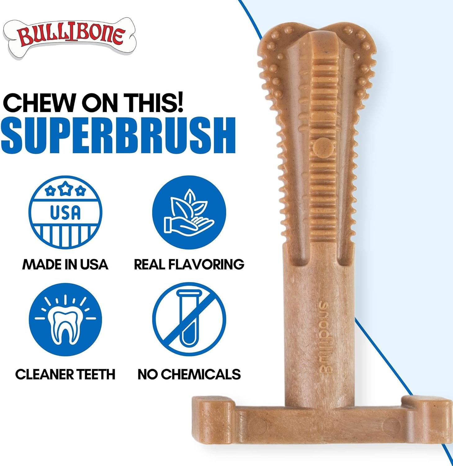 Bullibone SuperBrush Dog Dental Chew Toy for Large Breeds - Long Lasting Nylon Toothbrush Stick for Teeth Cleaning, Rawhide Free, Made in USA, Apple Cinnamon - Happypetzone.online - Image 5
