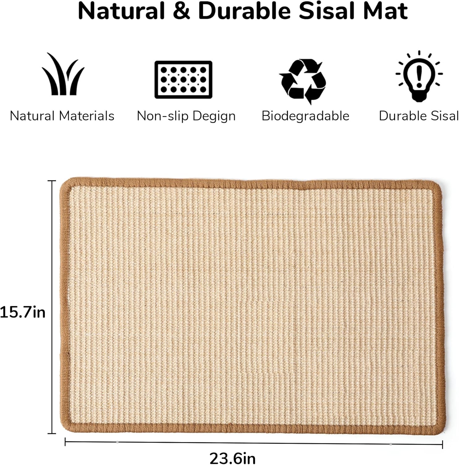 FUKUMARU Cat Scratcher Mat, 23.6 X 15.7 Inch Natural Sisal Cat Scratch Mats, Horizontal Cat Floor Scratching Pad Rug with Sticky Tapes, Protect Sofa and Carpet - Happypetzone.online - Image 2