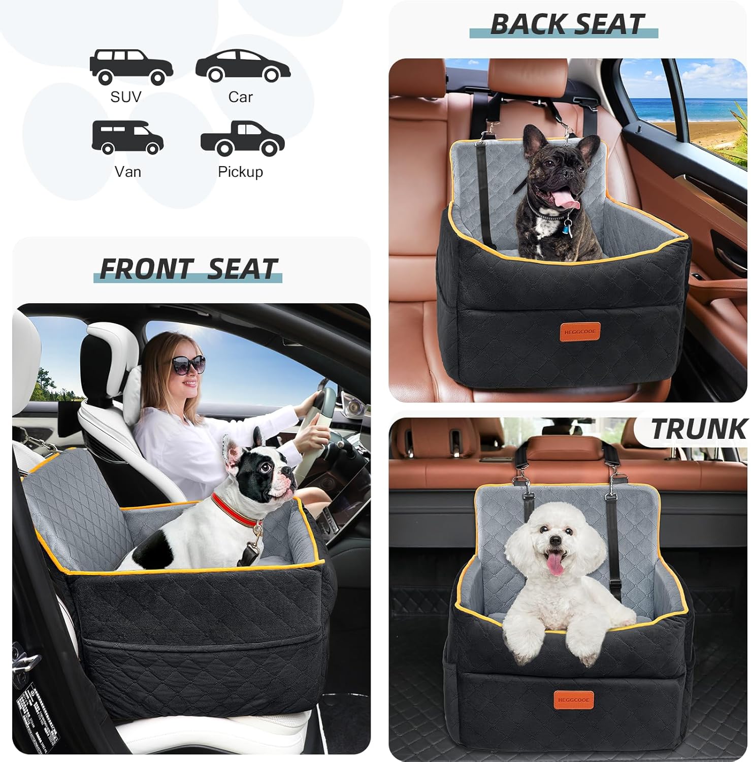 HEGGCOOE Small Dog Car Seat, Memory Foam Dog Booster Seats with Thick Cushion for Medium Dogs Under 35lbs, Detachable Washable Pet Car Seat Bed with Storage Pockets,2 Safety Belts - Happypetzone.online - Image 5