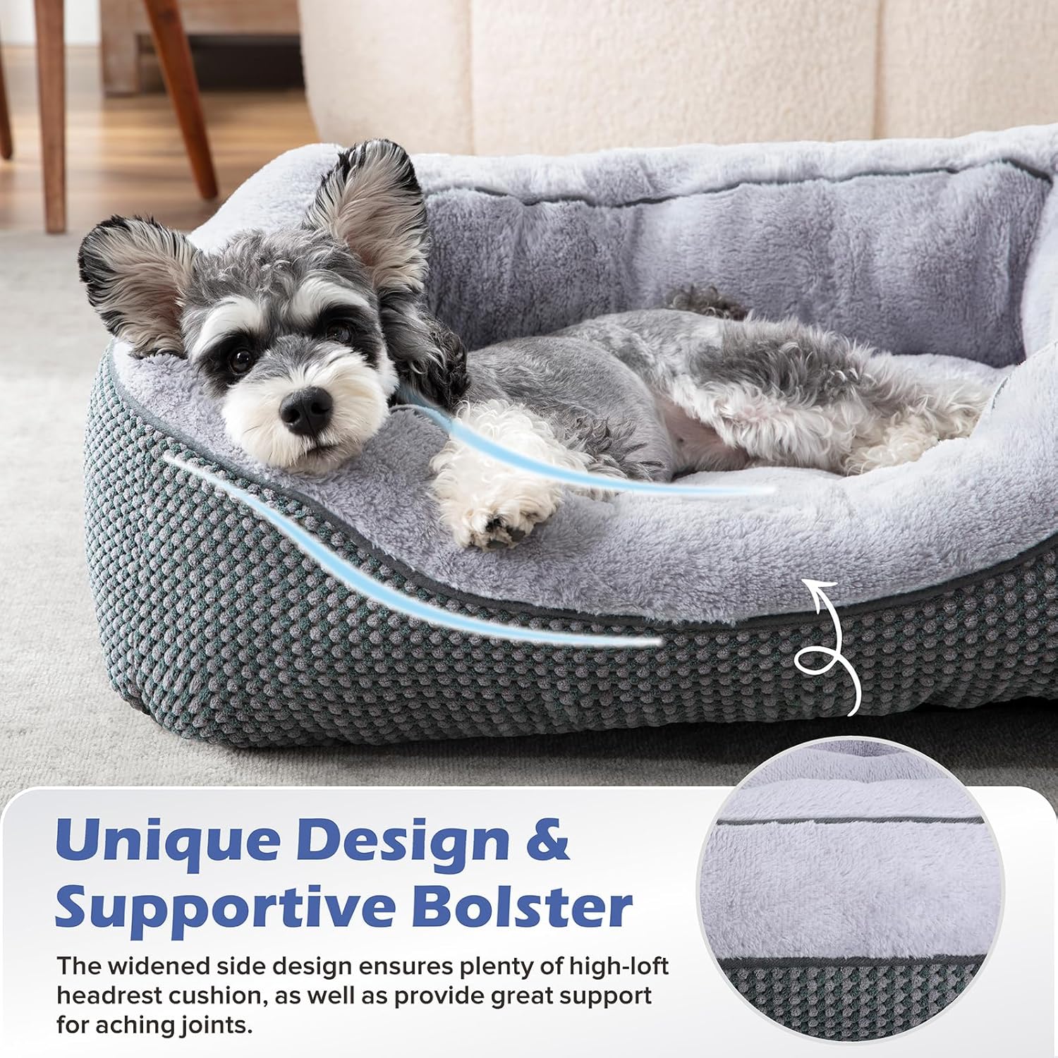 INVENHO Medium Dog Beds for Medium Dogs Washable, Rectangle Dog Bed Medium Size Dog, Orthopedic Dog Bed, Warming Soft Calming Sleeping Puppy Bed Durable Pet Bed with Anti-Slip Bottom M(30"x24"x9") - Happypetzone.online - Image 4