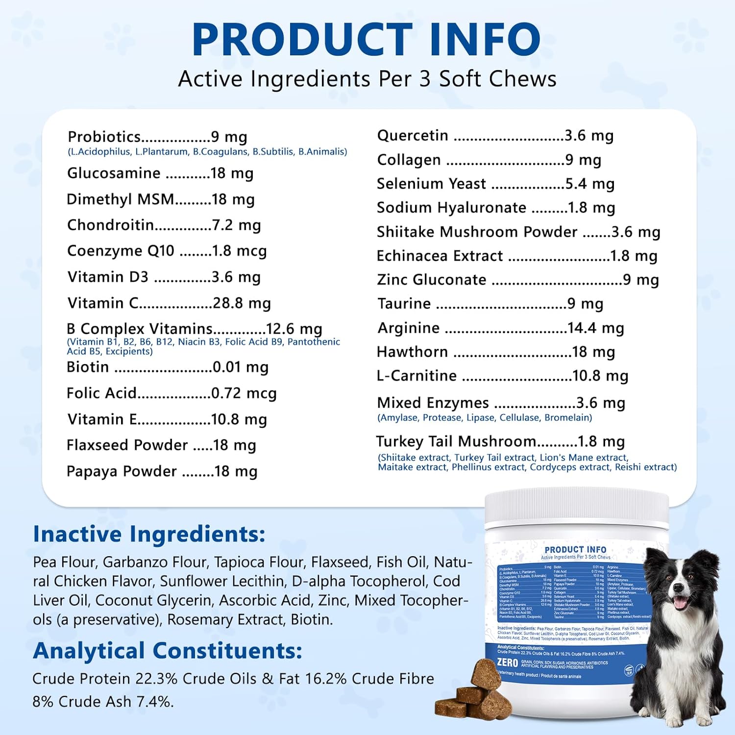 Dog Multivitamin, 40-in-1 Dog Vitamins and Supplements Chewable Contain Probiotics Omega-3 Glucosamine, Multivitamin for Dogs Skin Coat Heart Joint Liver Brain Eyes Immune Support (110ct) - Happypetzone.online - Image 7