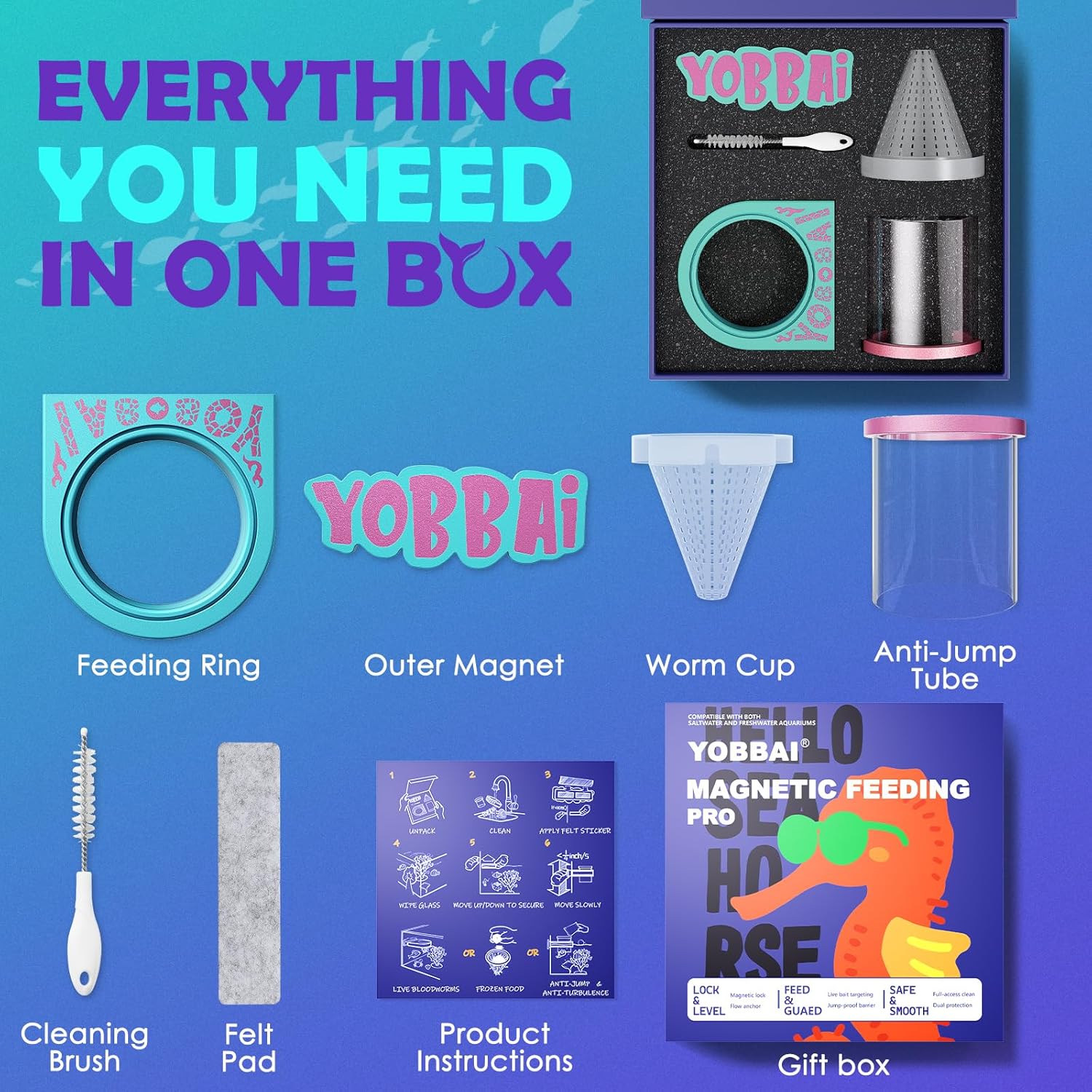 Yobbai Magnetic Fish Feeding Ring – Strong Magnet Feeder for Betta Goldfish Shrimp, Stops Waste, Anti Jump, Works with Floating Pellets Frozen & Live Worms - Happypetzone.online - Image 4
