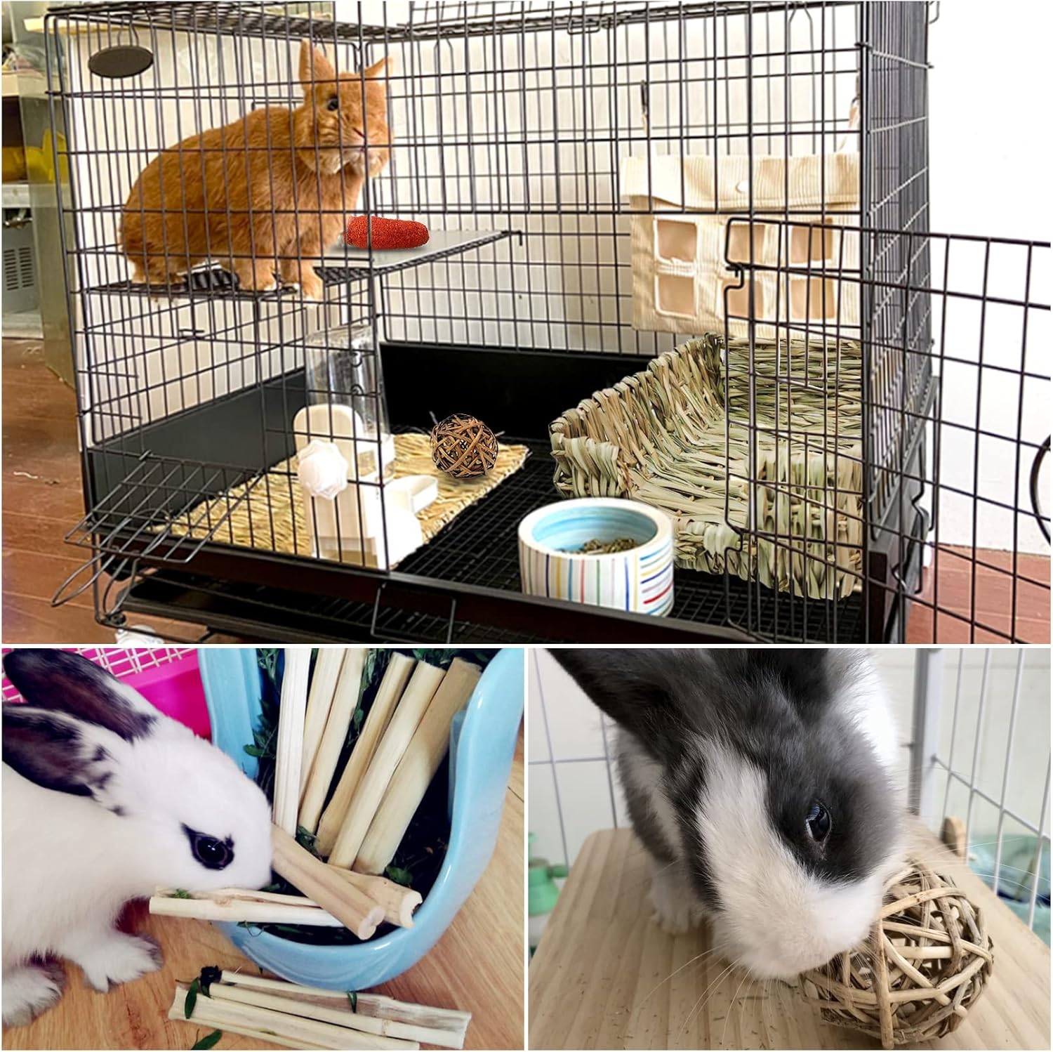 Hamiledyi Rabbit Grass Bed for Bunny, 12 Pcs Pet Bunny Chew Toys Natural Hand-Made Woven Hay Mat Hamster Grass Basket Small Animals Bedding for Guinea Pig Chinchilla Ferret Gerbil Rat - Happypetzone.online - Image 5