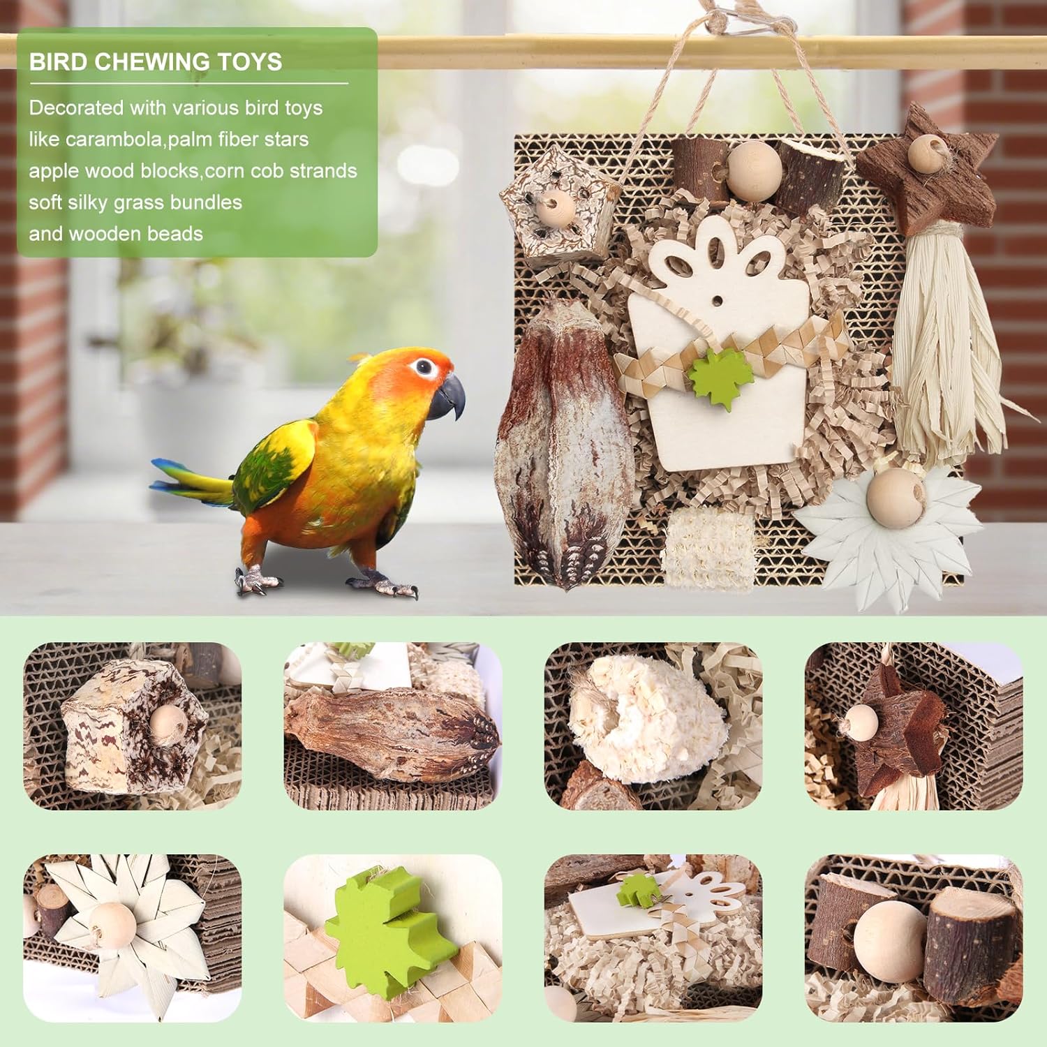 Kyouki Bird Toys, Parakeet Toys, Parrot Toy, Conure Hanging Chewable Cardboard Foraging Suitable for Budgies, Cockatiels, Lovebirds, Sun Conures - and Other Small/Medium Parrots (Medium) - Happypetzone.online - Image 2