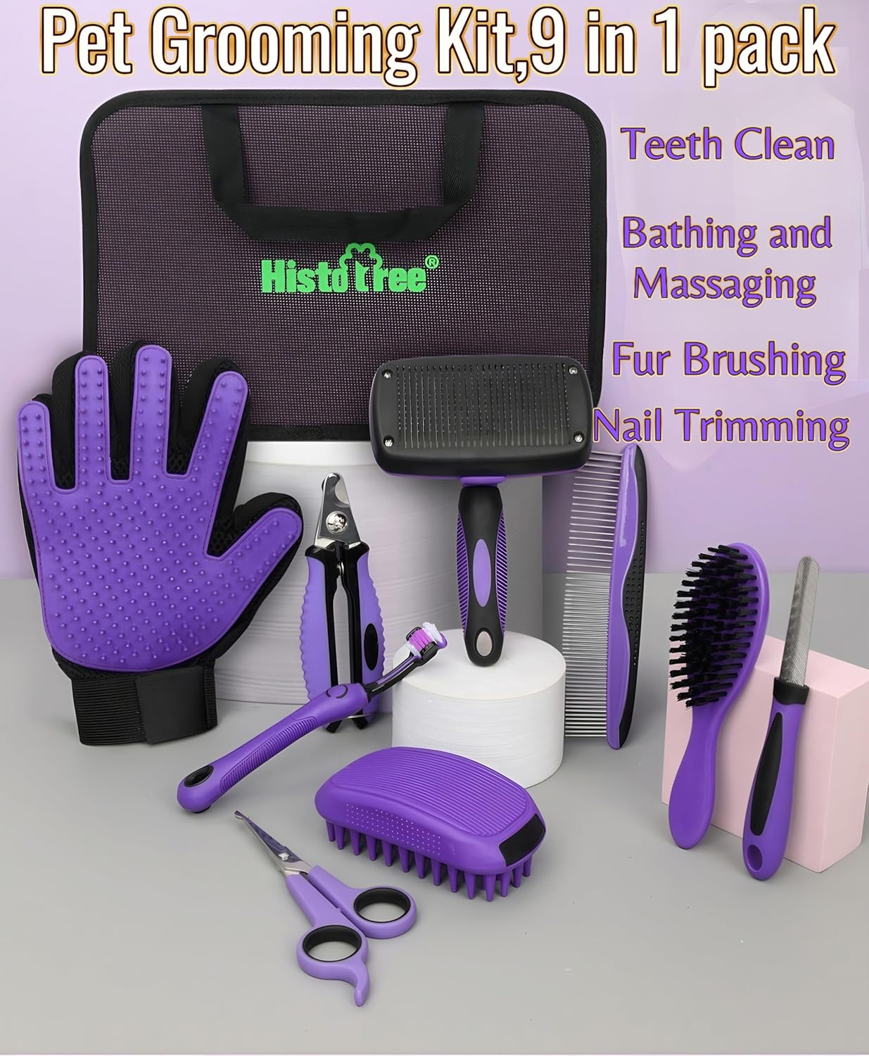 Pet Grooming Tools Kit-9 Packs Dog Cat Grooming Kit Dog Cat Grooming Supplies Dog Cat Brush Set Dog Nail Clippers and Cat Trimming Tools for Short and Long Hair Dog Cat Grooming - Happypetzone.online - Image 2
