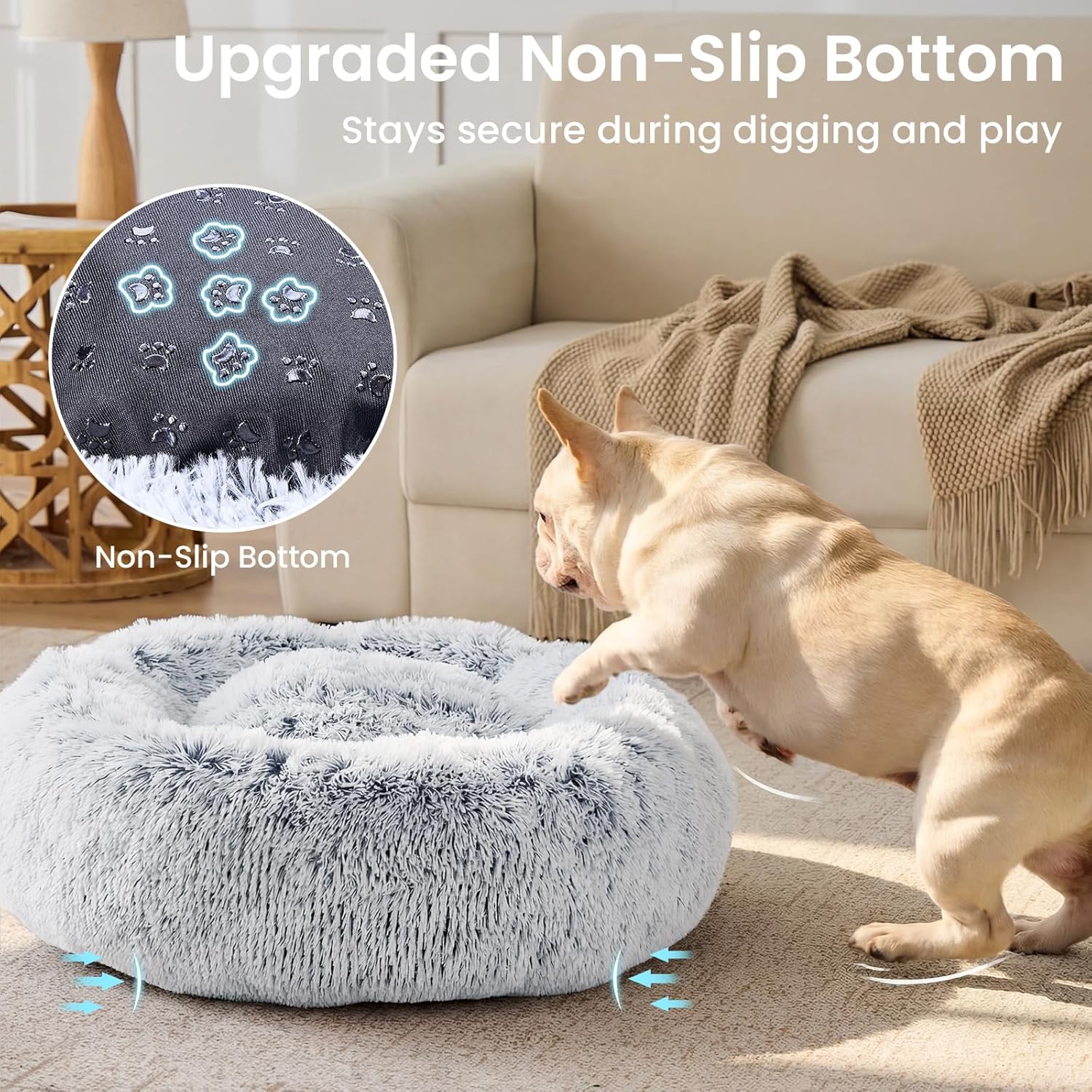 JOLLYVOGUE Small Dog & Cat Beds for Indoor Cats - 20 inches Calming Donut Dog Bed for Kittens & Puppies, Washable Round Fluffy Plush Faux Fur Pet Beds (Smoke Grey) - Happypetzone.online - Image 5