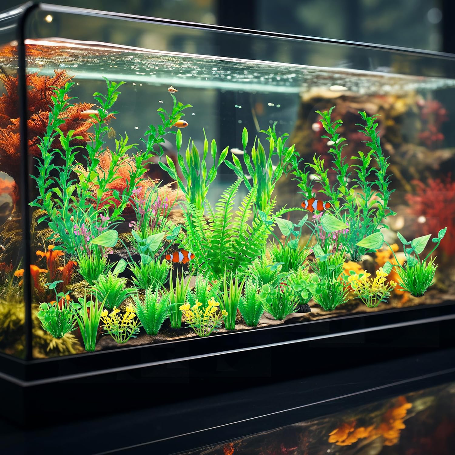 Ameliade Aquarium Artificial Green Plastic Plants Decorations 26 PCS Large Fish Tank Accessories Goldfish Betta Tank Decor - Happypetzone.online - Image 3