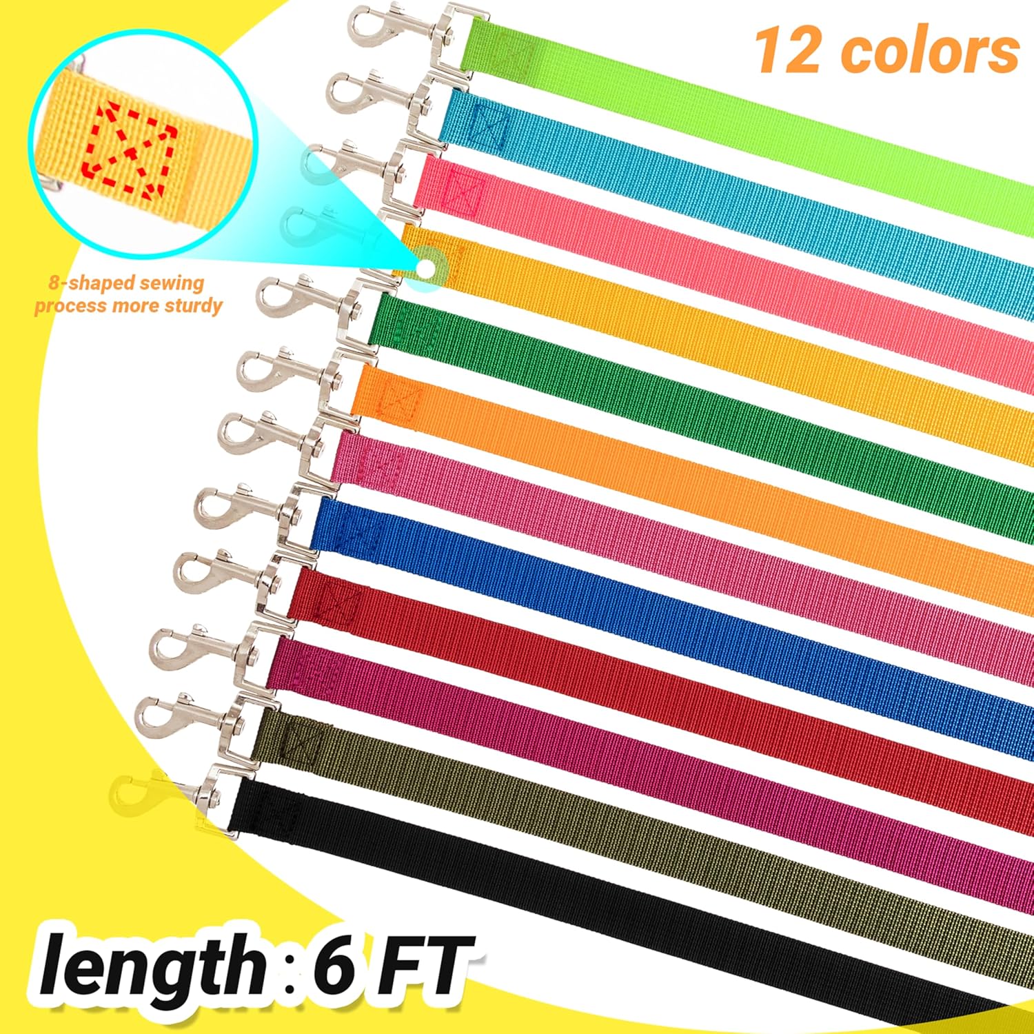 12 Pcs Dog Leashes for Small Medium Large Dogs, 6FT Lead Short Dog Leash with Swivel Hook for Walking, Training, Hiking, Rescues, Grooming, Shelter, Outdoor - Happypetzone.online - Image 2