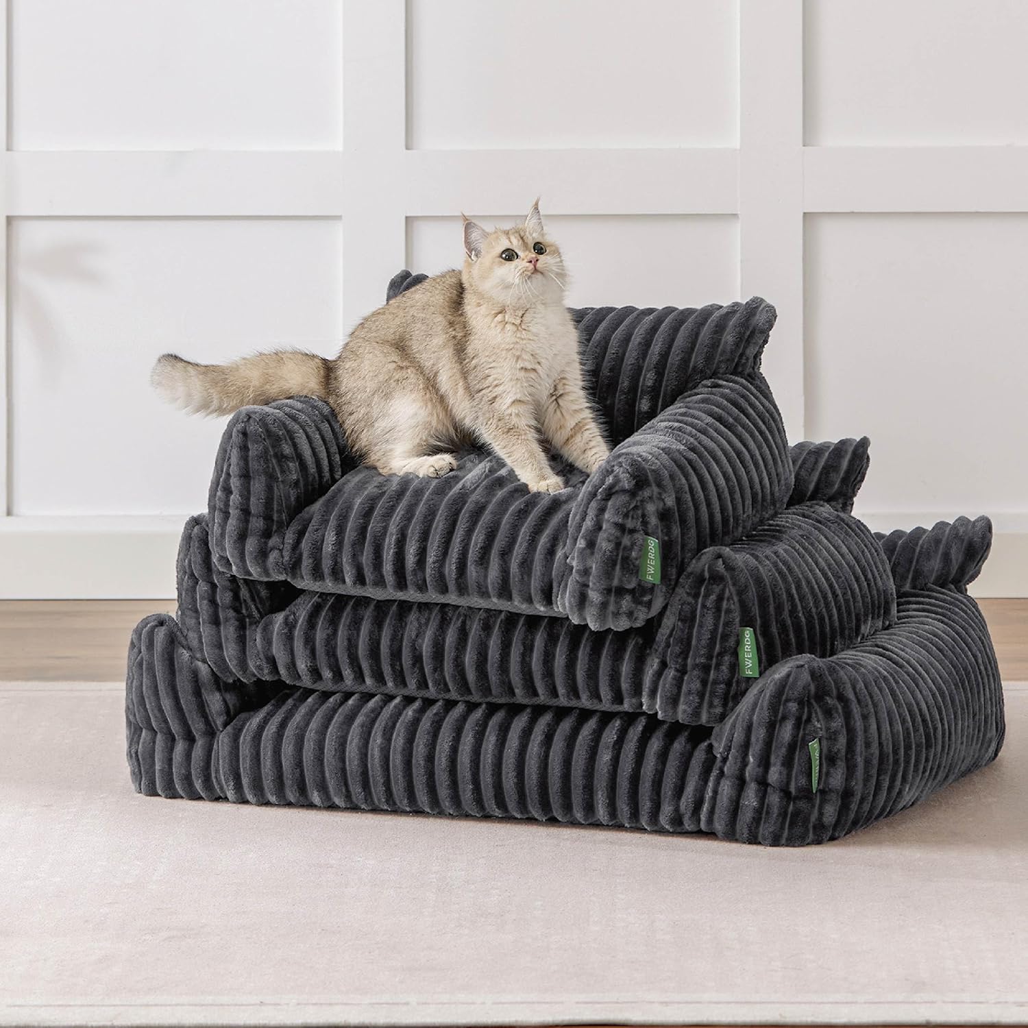 Cute Couch Bed for Pets, Supportive Cat Sofa for Indoor Cats, Small Dog Sofa Bed for Small Dogs, Grey, 24 inches - Happypetzone.online - Image 7