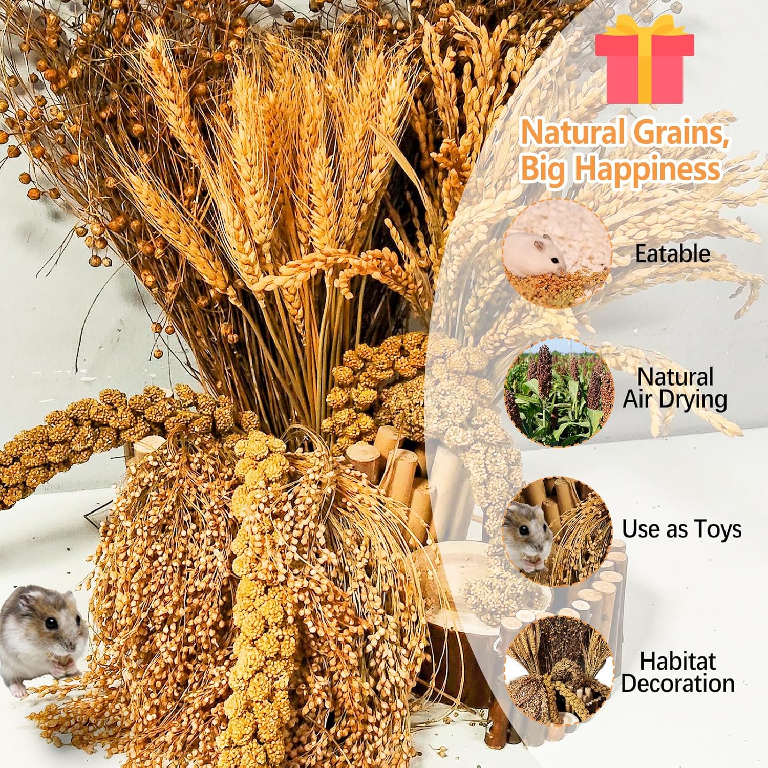 Natural Hamster Grain & Herb Habitat Deocr, Edible Hamster Sprays Herbs Bedding Mate, Hamsters Cage Enrichment Decoration Accessories for Gerbil Dwarf Syrian Hamsters Mouse Guinea Pig Mice - Happypetzone.online - Image 5