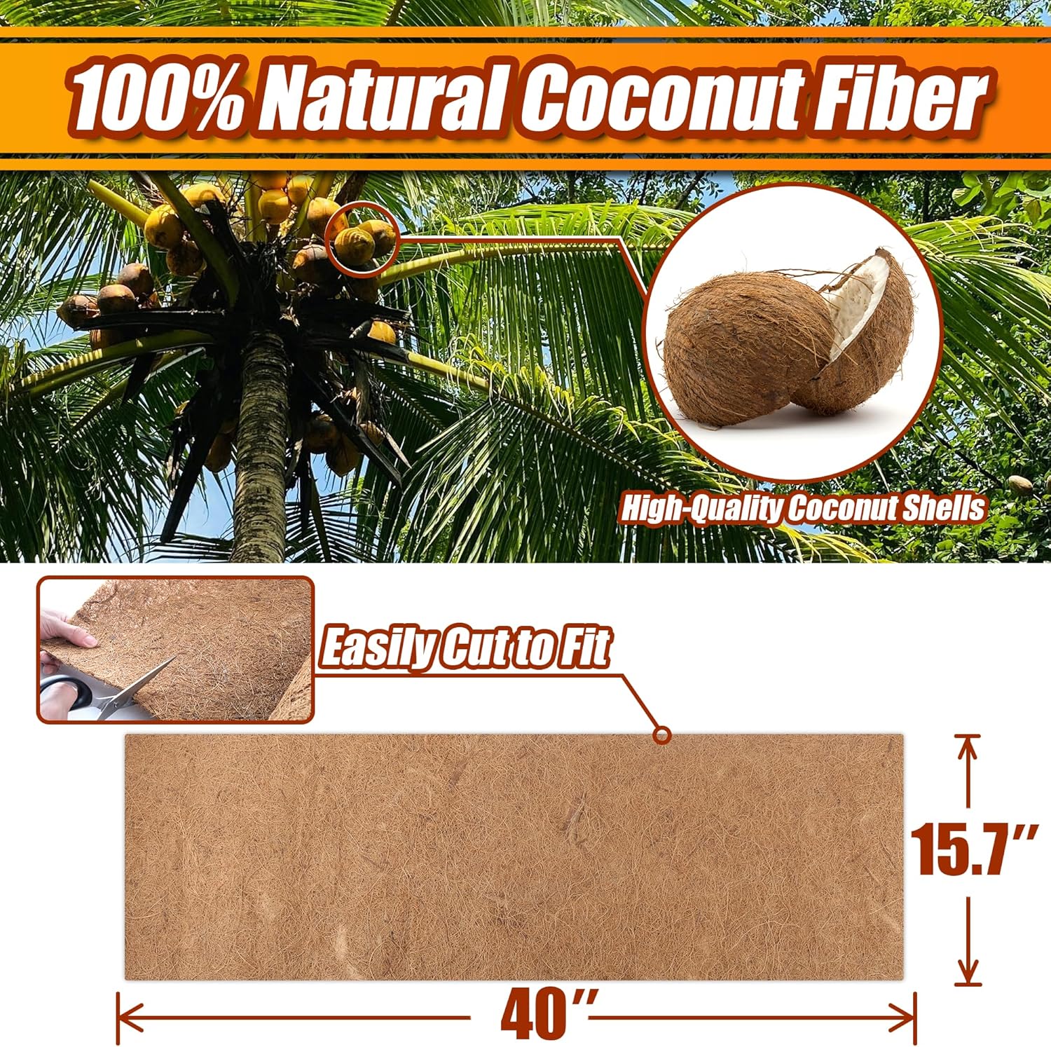 Sinimaka Coco Liner Roll, 16 x 40 Inch Coconut Fiber Liners for Planter Window Box Flower Basket, Natural Coco Coir Sheet Coco Mats for Animal Pet Pad, Reptile Carpet, Garden Decoration - Happypetzone.online - Image 2