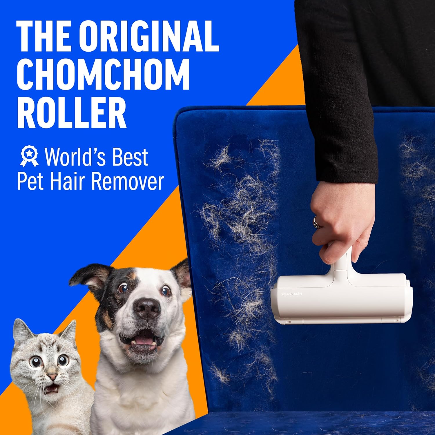 ChomChom Roller Pet Hair Remover – Original Size Reusable Lint Roller for Cat & Dog Hair on Furniture, Couch, Carpet, Car, Rugs & Bedding – Portable, Eco-Friendly (White) - Happypetzone.online - Image 2
