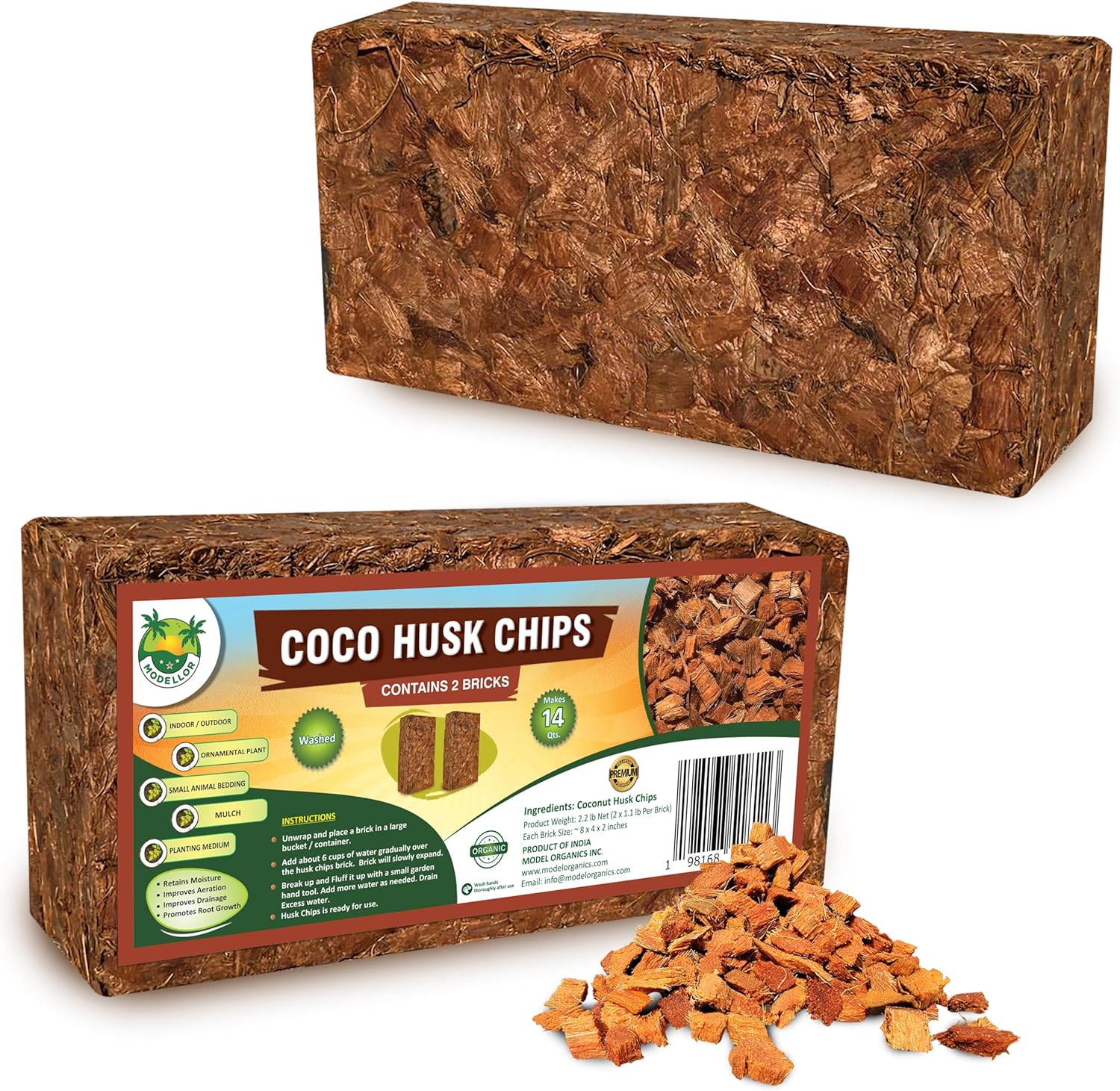 MODELLOR Premium Super Washed, Clean, Coco Chips, 2 Bricks (2.2 lb.) yields 14 Qts. of Loose Chips. Plant Substrate, Organic, Reptile Bedding, Odor Absorbing, Grow Orchids, Mulch Indoor, Outdoor. - Happypetzone.online - Image 8