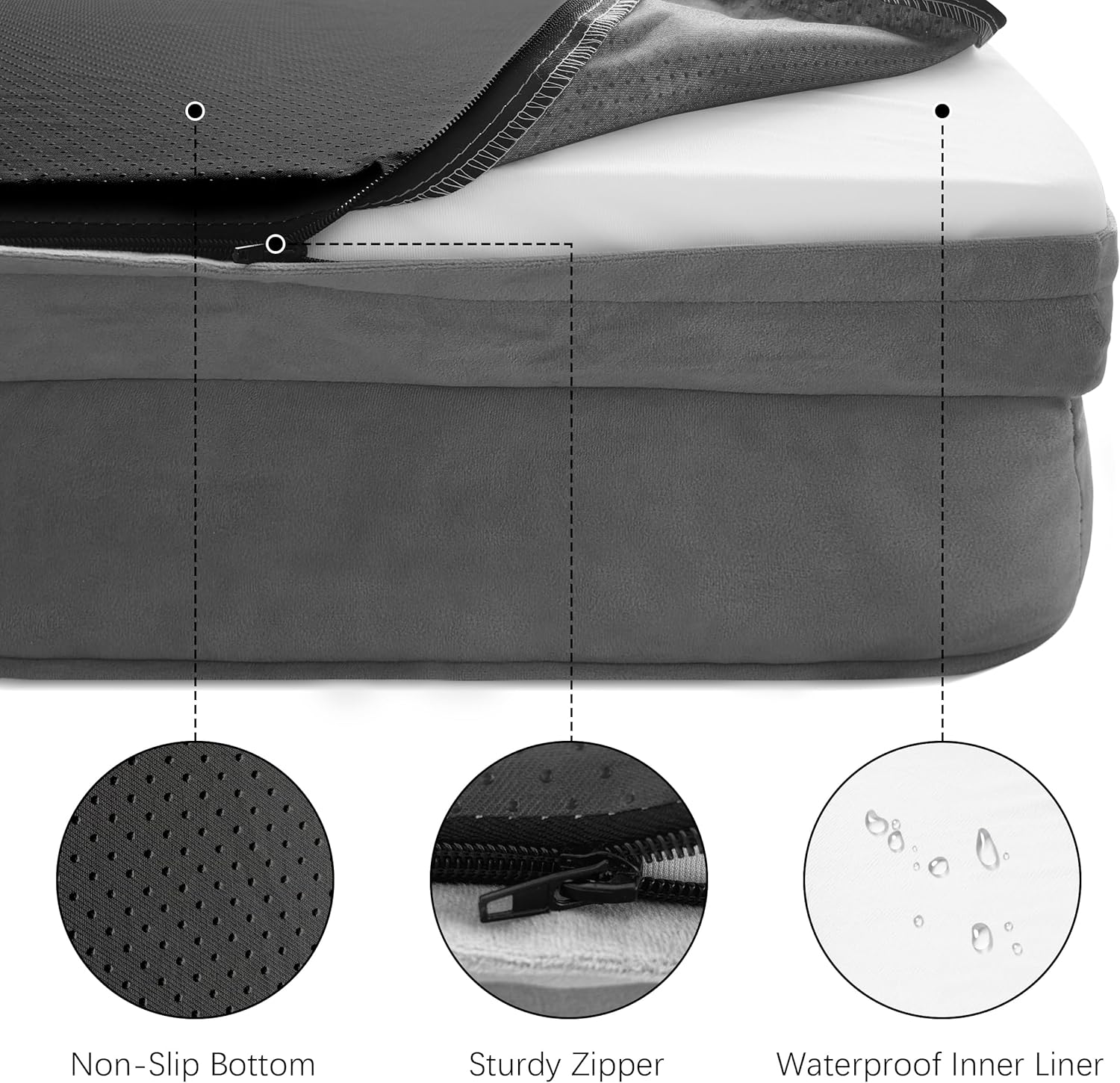 Spotted Play Orthopedic Dog Bed with Sides - Dog Sofa Beds for Medium Dogs, Supportive Foam Pet Couch Bed with Washable Removable Cover, Waterproof Lining and Non-Slip Bottom, Grey - M - Happypetzone.online - Image 3