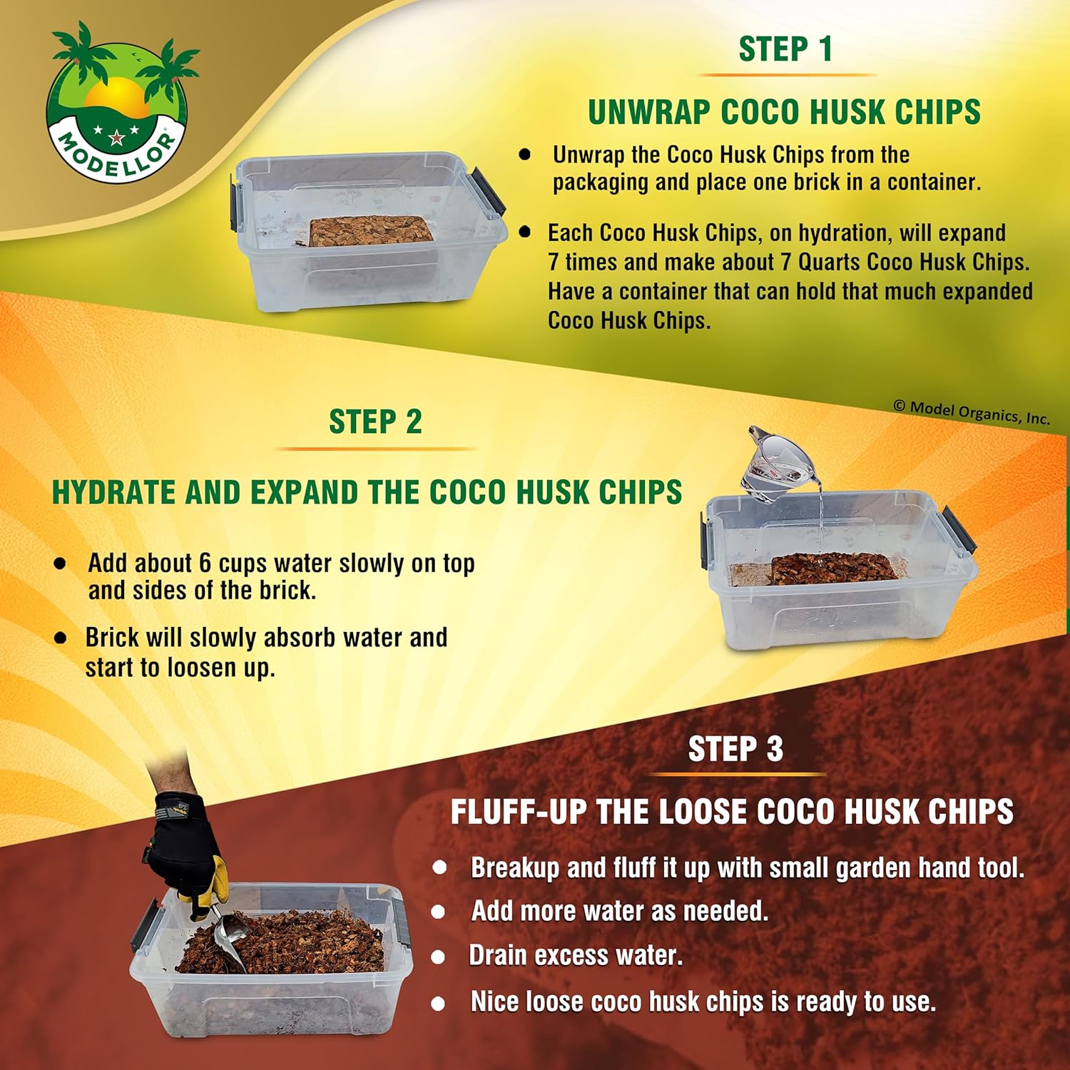 MODELLOR Premium Super Washed, Clean, Coco Chips, 2 Bricks (2.2 lb.) yields 14 Qts. of Loose Chips. Plant Substrate, Organic, Reptile Bedding, Odor Absorbing, Grow Orchids, Mulch Indoor, Outdoor. - Happypetzone.online - Image 3