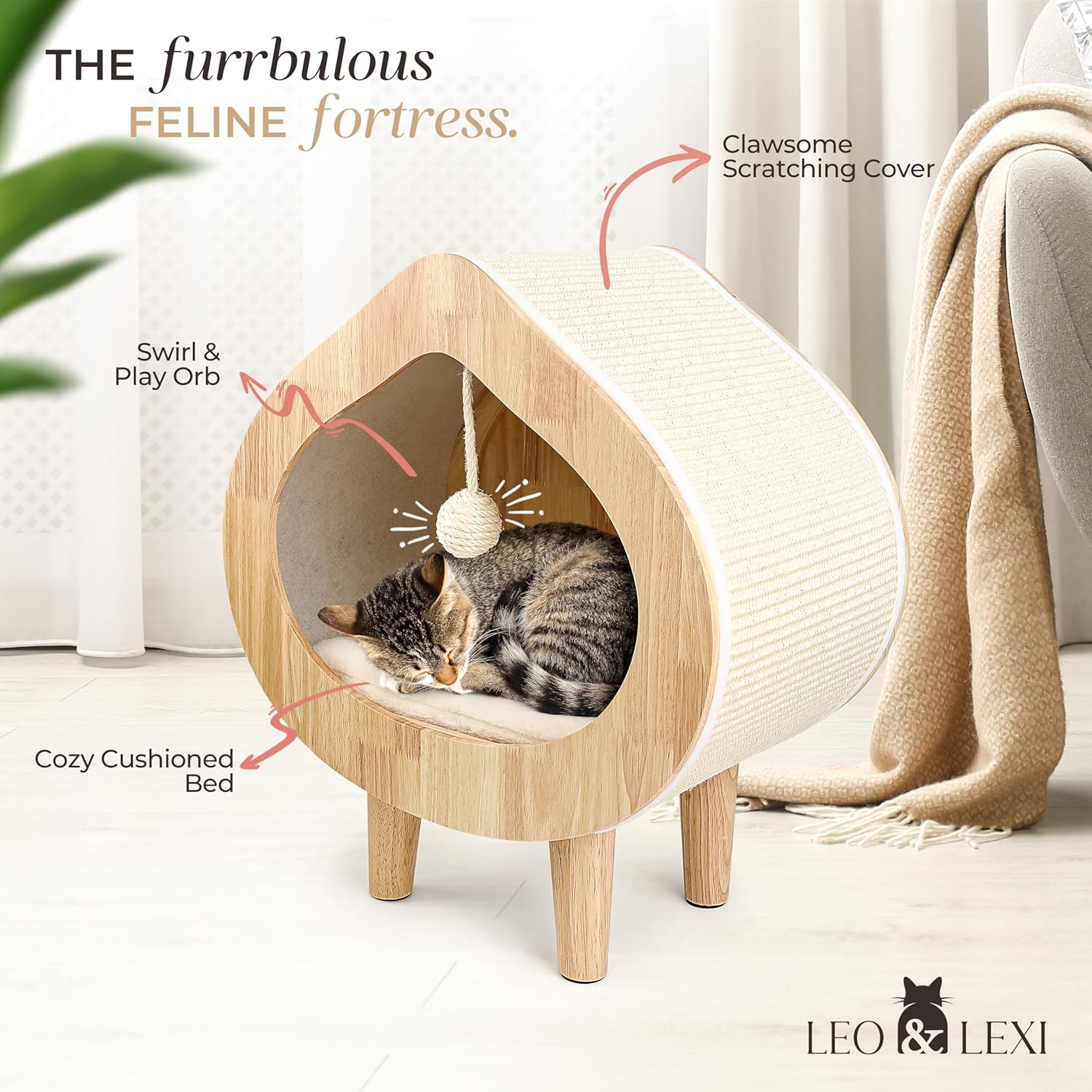 Unique Modern Cat Bed for Indoor Cats, House with Scratching Wall, Cozy Cave for Hideout, Cute Kitty Condo for Sleeping, Luxury Cat Beds & Furniture - Happypetzone.online - Image 5