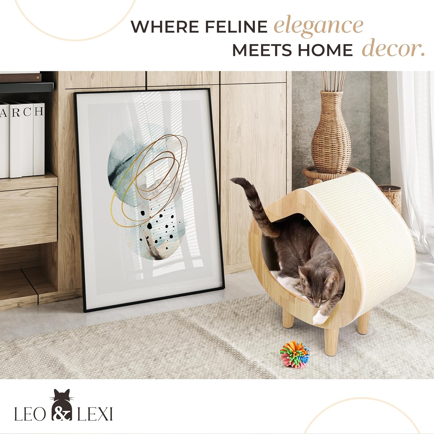 Unique Modern Cat Bed for Indoor Cats, House with Scratching Wall, Cozy Cave for Hideout, Cute Kitty Condo for Sleeping, Luxury Cat Beds & Furniture - Happypetzone.online - Image 3