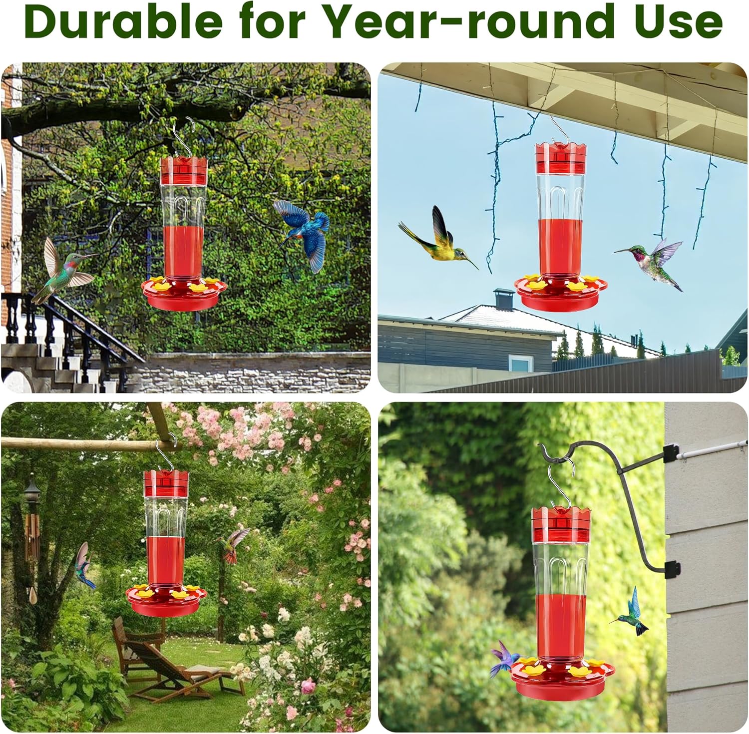 2 Pack Plastic Hummingbird Feeders for Outdoors Hanging Ant and Bee Proof,15 Ounces Red Hummingbird Feeder with 5 Feeding Ports and Perches, Built-in Ant Moat, Outside Garden Décor (Plastic, 2) - Happypetzone.online - Image 6