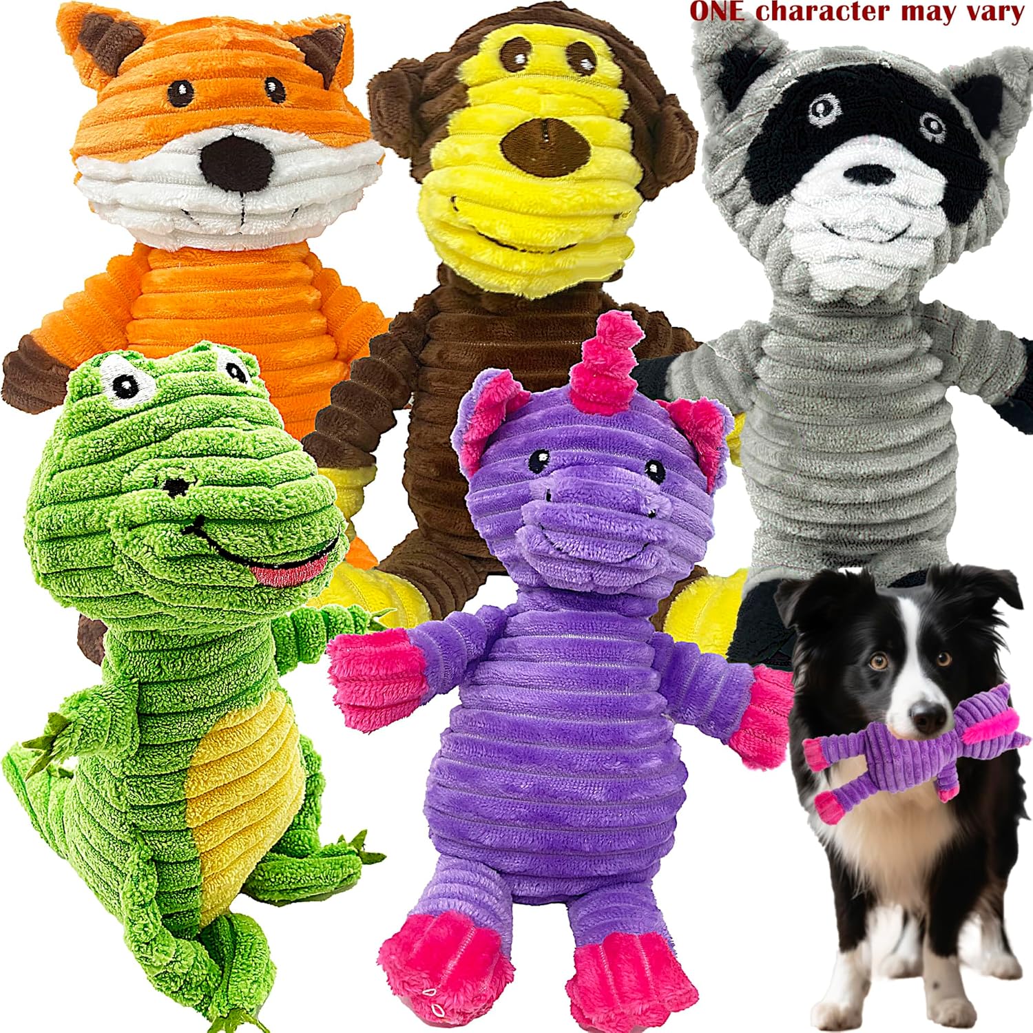 Jalousie Plush Toys Assortment Value Bundle Puppy Pet Mutt Squeak Toy for Medium Large Dogs (5 Pack Corduroy) - Happypetzone.online - Image 9