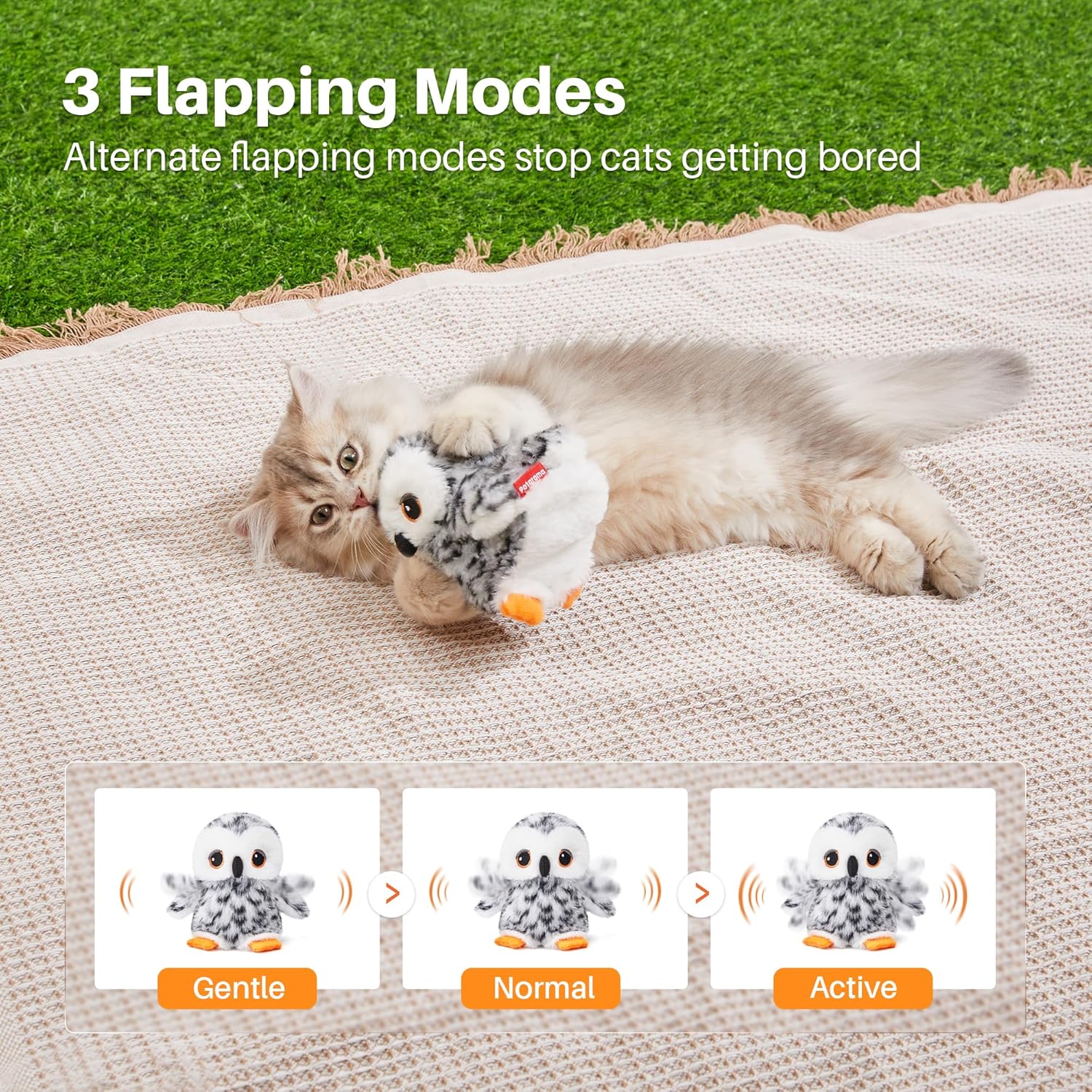 Potaroma Flapping Owl Cat Toys (No Flying), Lifelike Bird Chirp, Rechargeable Touch Activated Kitten Toy, Interactive Catnip Kicker Exercise Toys 4.0" for All Breeds - Happypetzone.online - Image 3